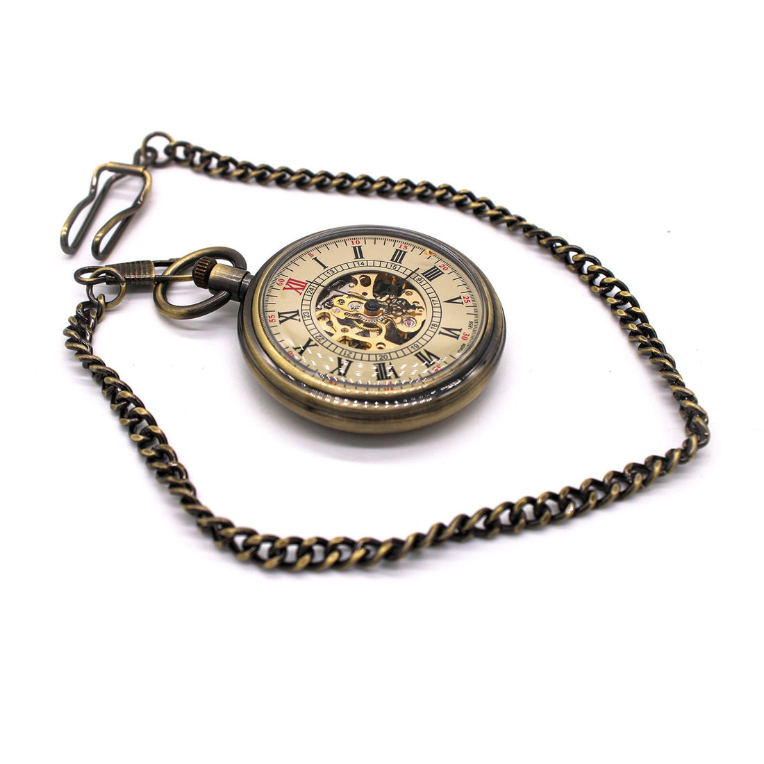 Mechanical Skeleton Open Face Antique Pocket Watch