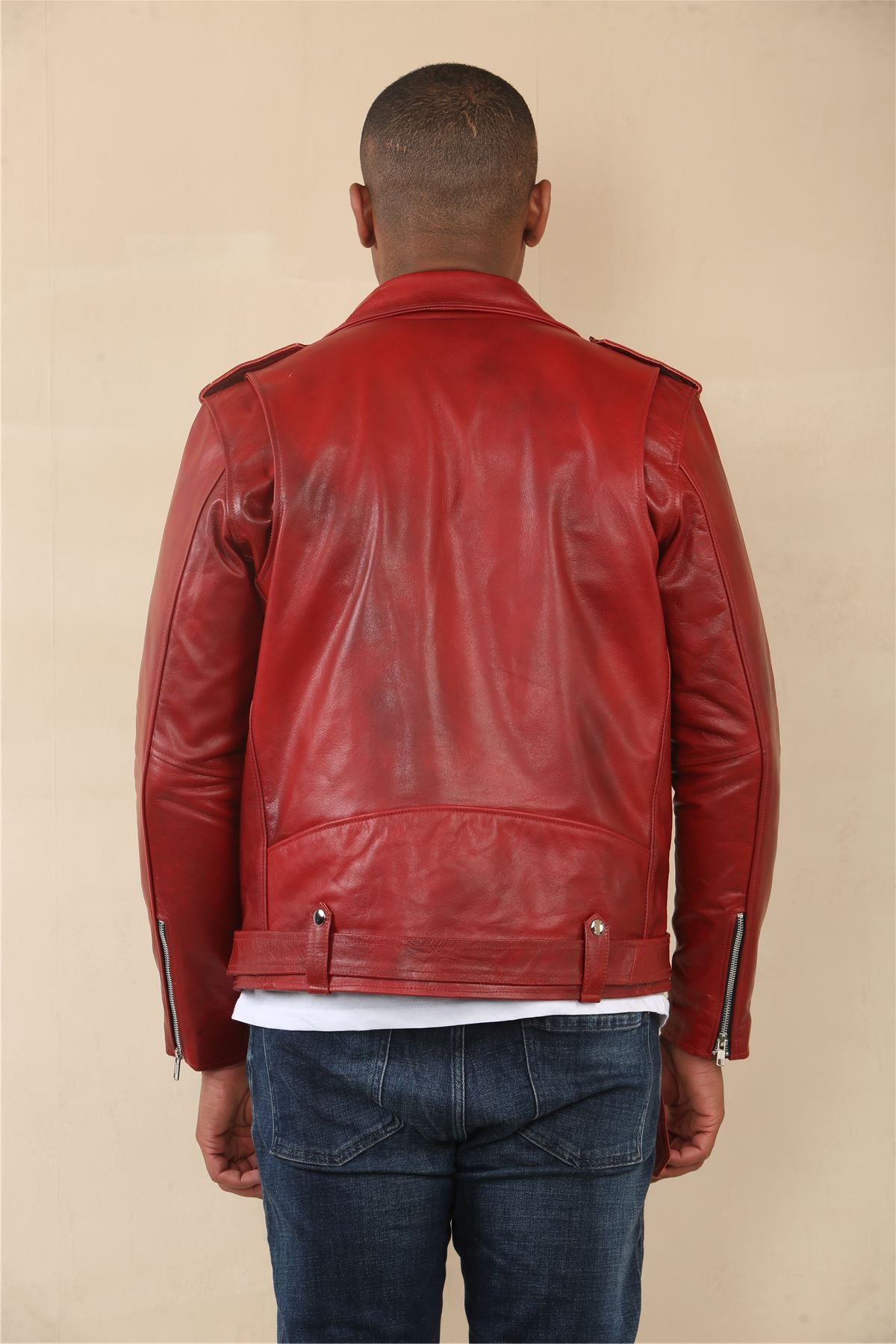 Men's Cow Hide Biker Brando Cross Zip Leather Jacket