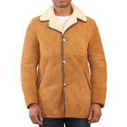 Men's Tan Shearling Sheepskin Car Coat