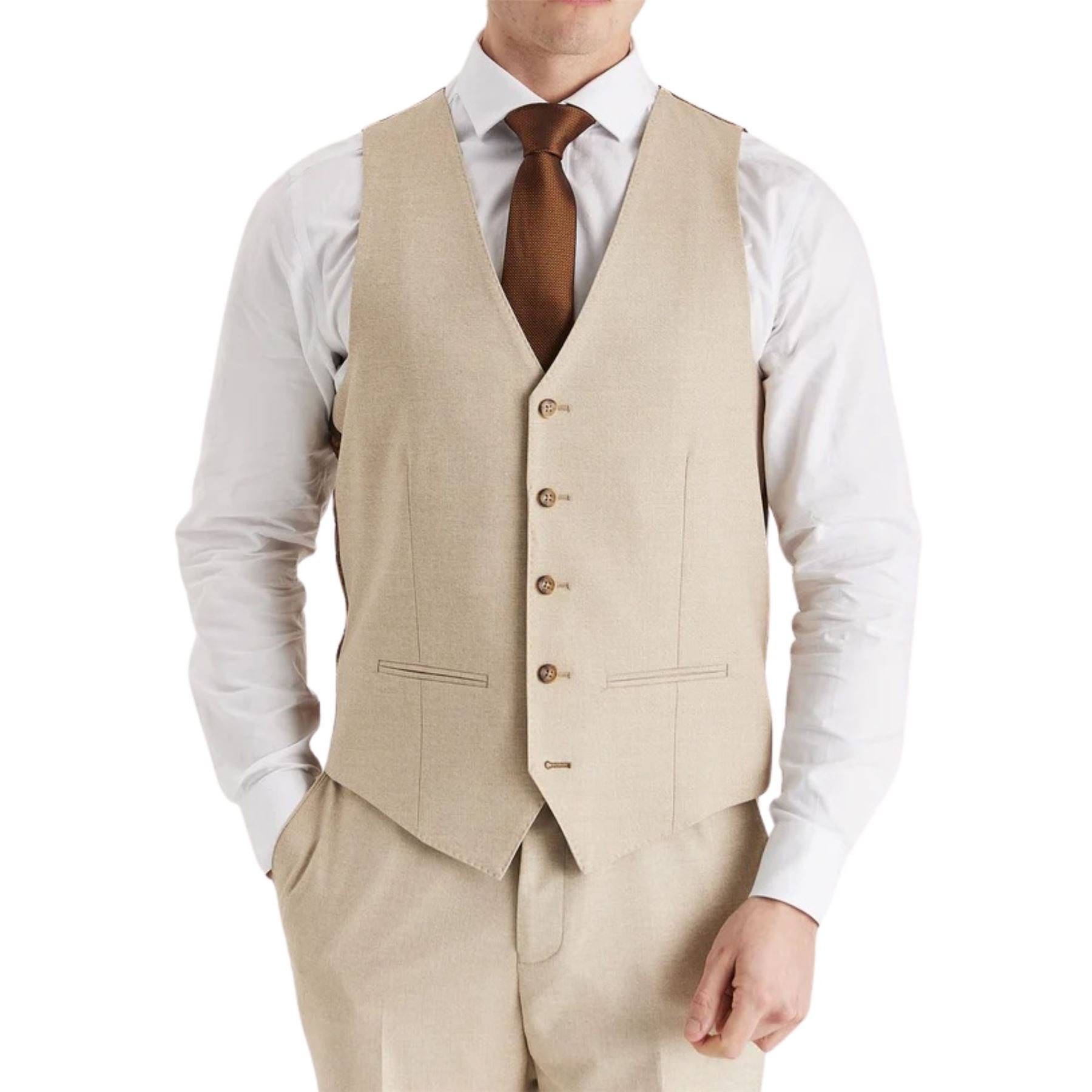 Belmont - Men's Beige Tailored Fit Waistcoat