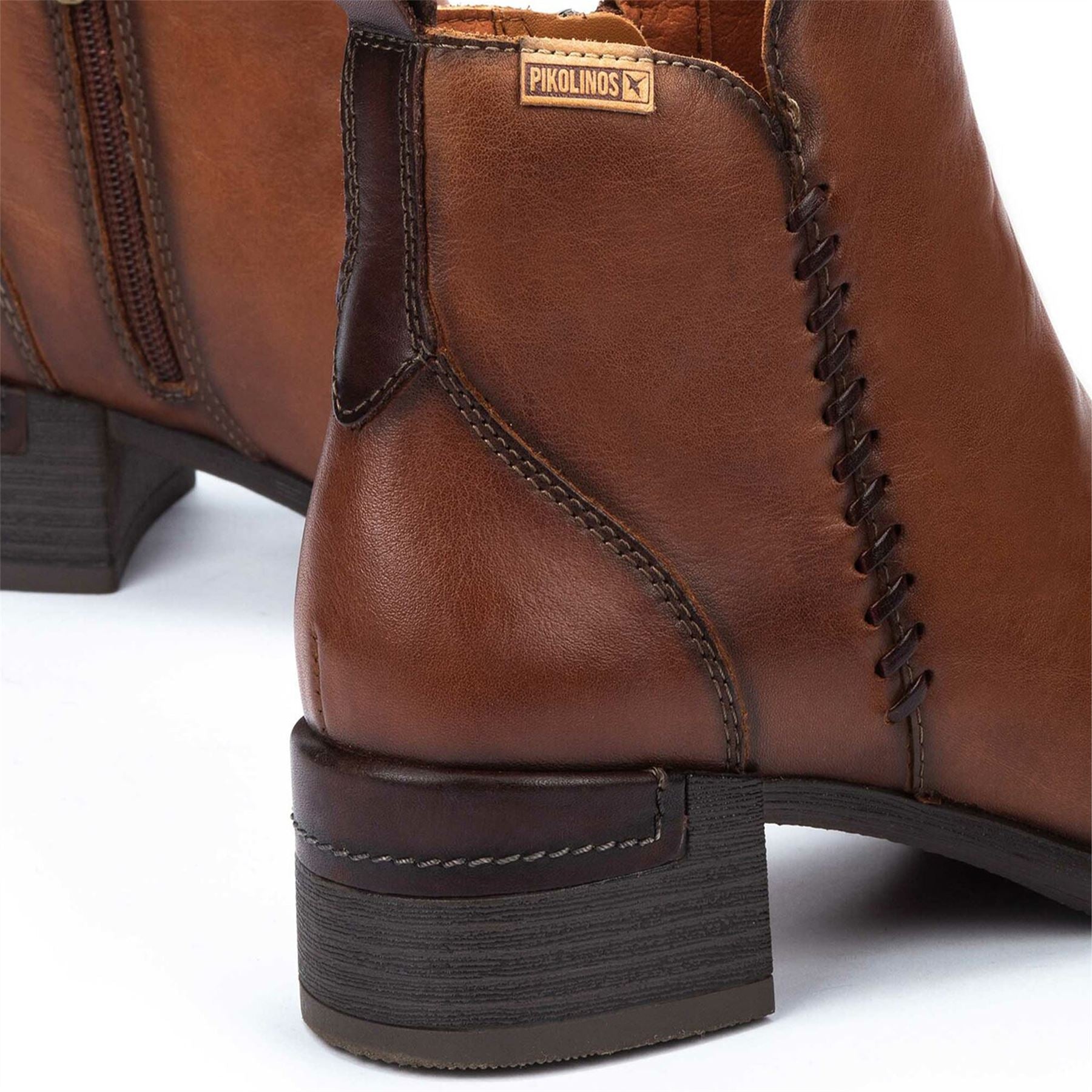 Malaga - Women’s Brown Mid Heel Zip Leather Ankle Boots