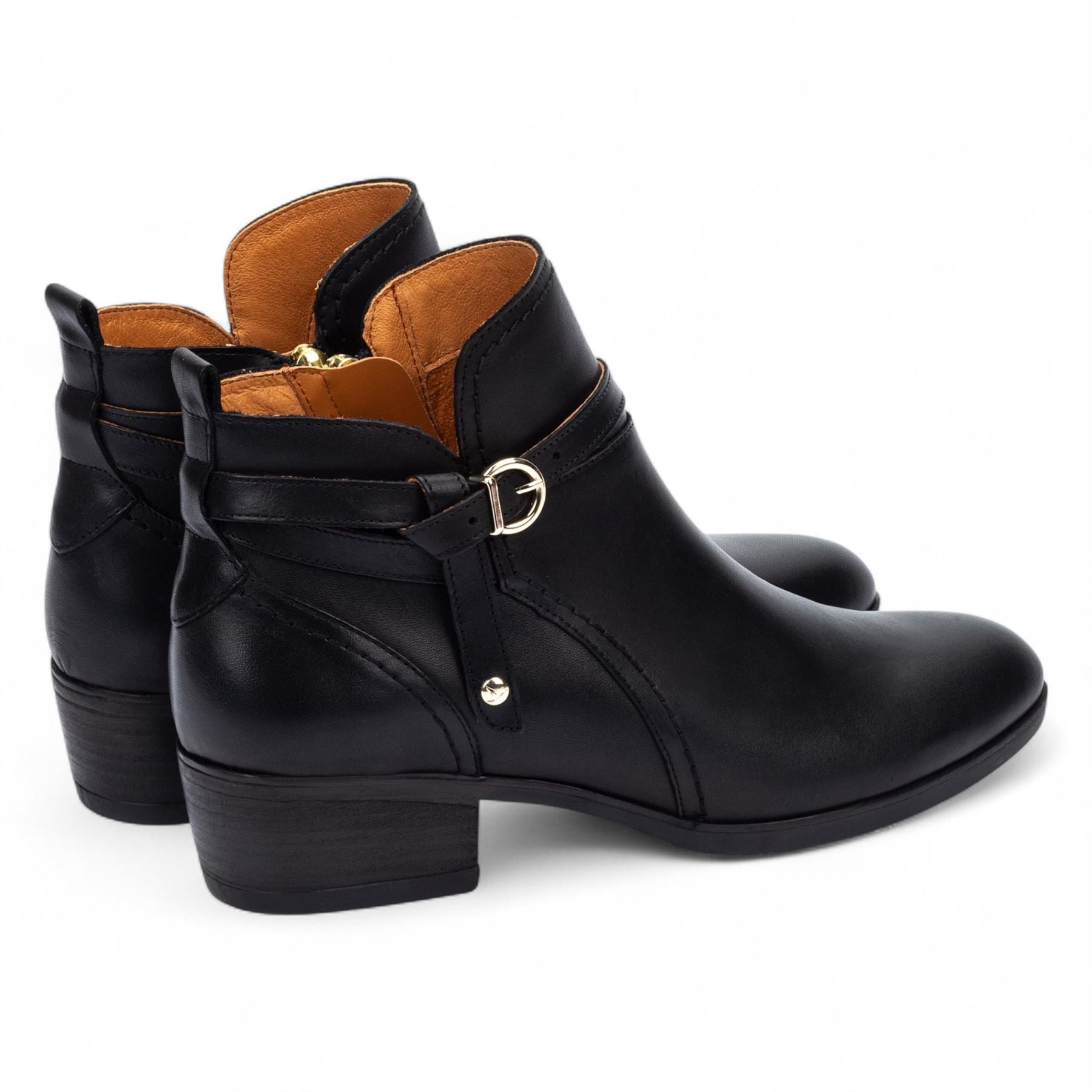 Daroca - Women’s Black Leather Bootie Heeled Biker Boots
