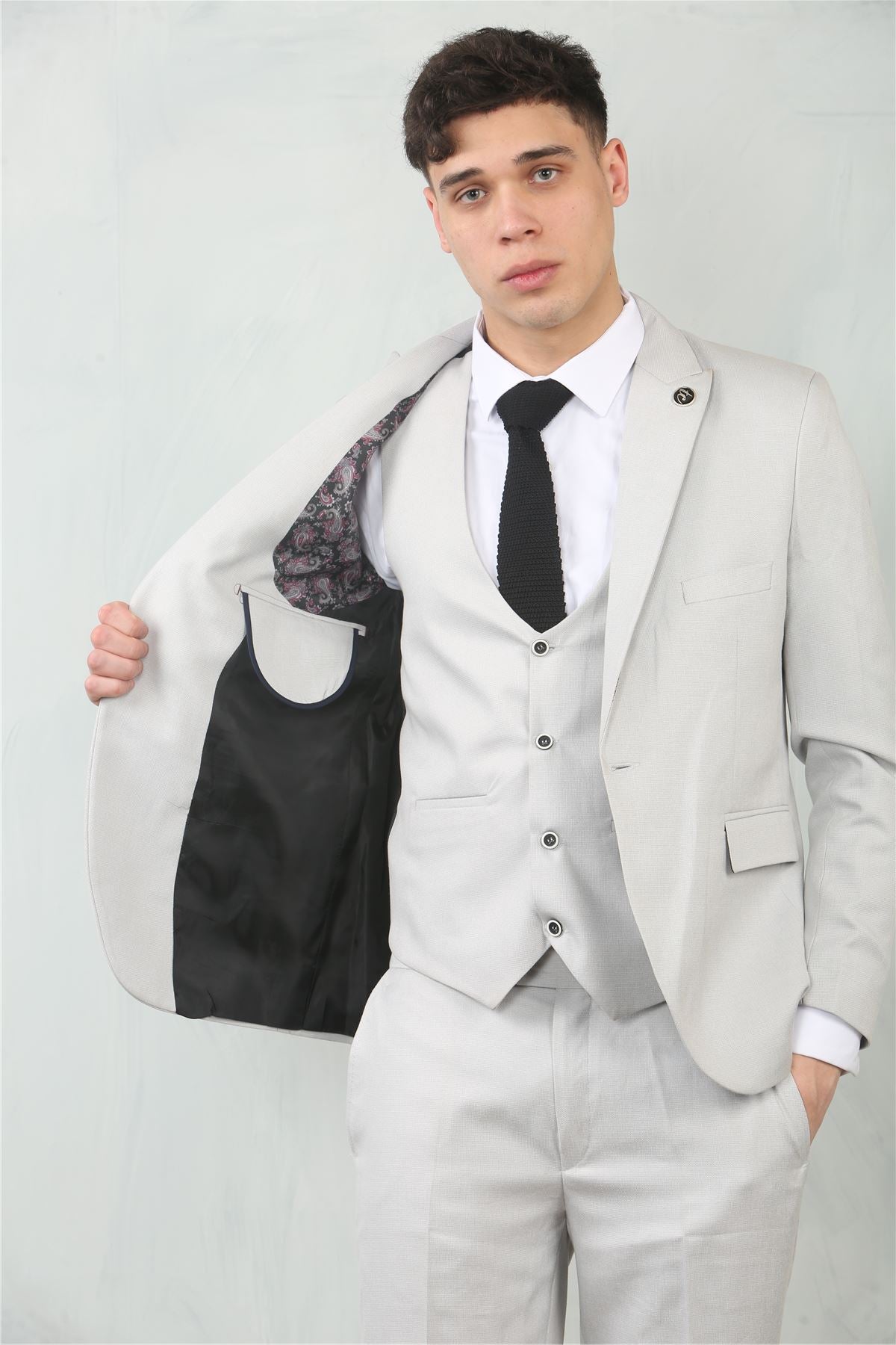 Men's 3 Piece Suit Stone Light Grey Tailored Fit Wedding Classic Prom Formal