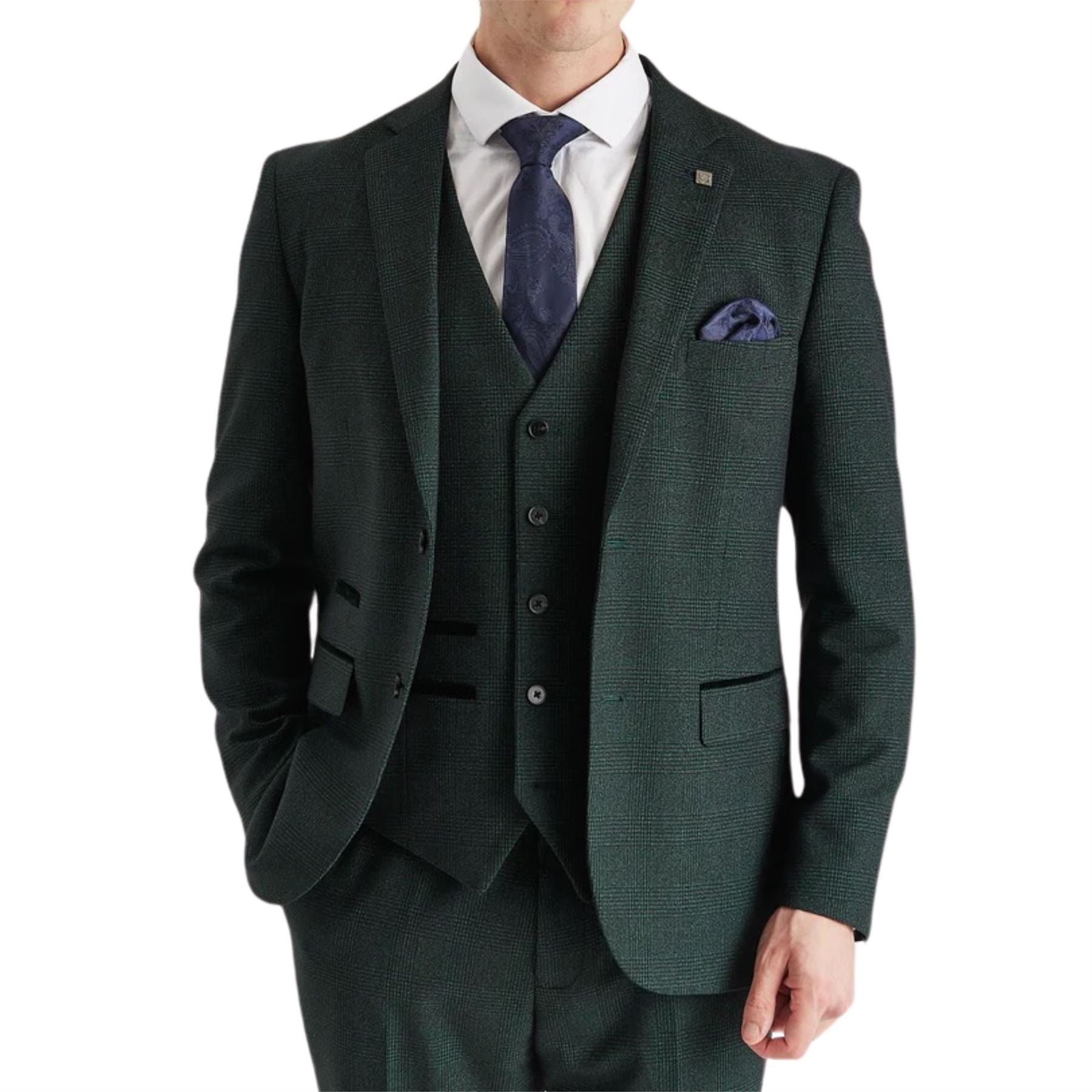 Regent - Men's Green Checked Tailored Fit Blazer