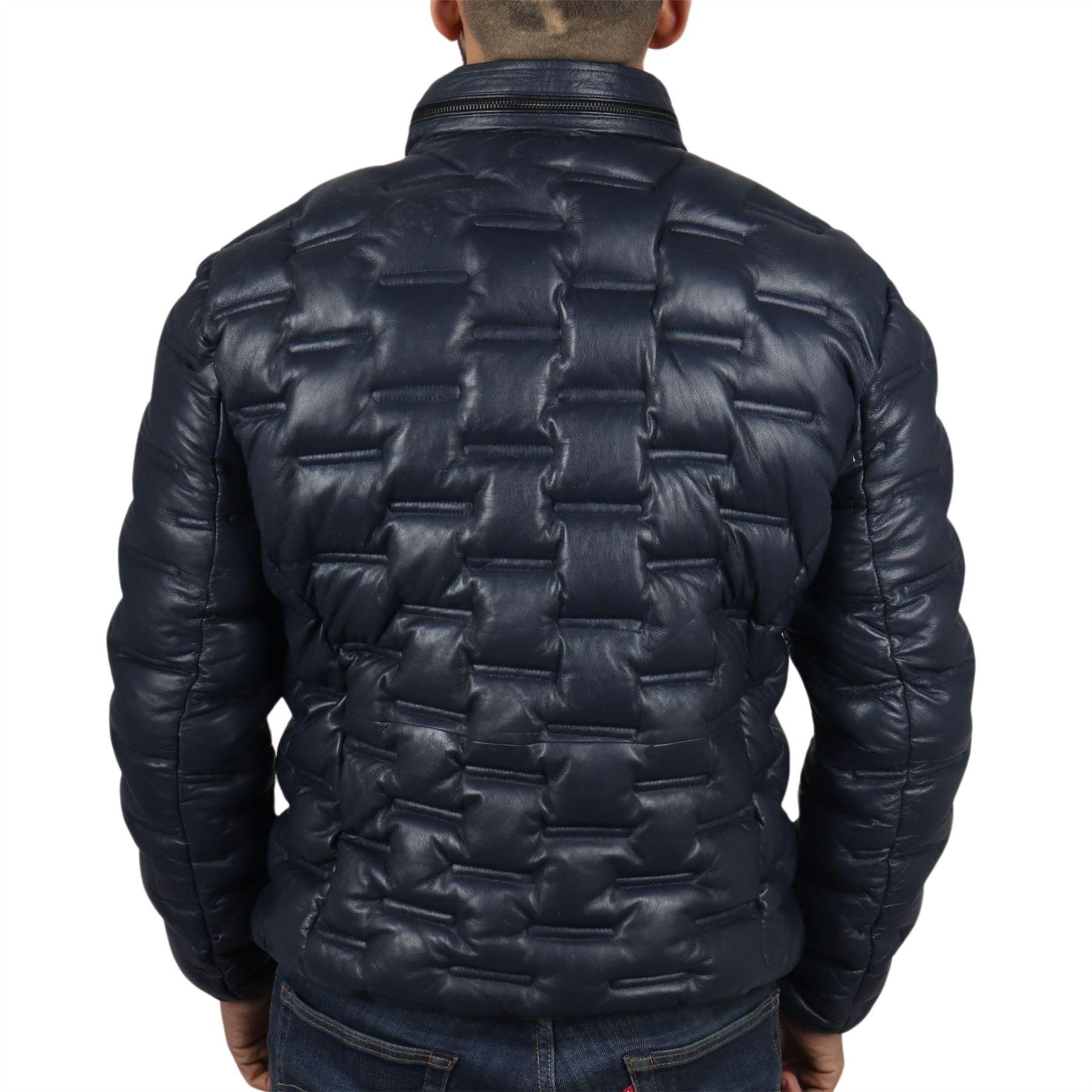 Men's Puffer Quilted Real Leather Jacket Casual Waist Length - Knighthood Store