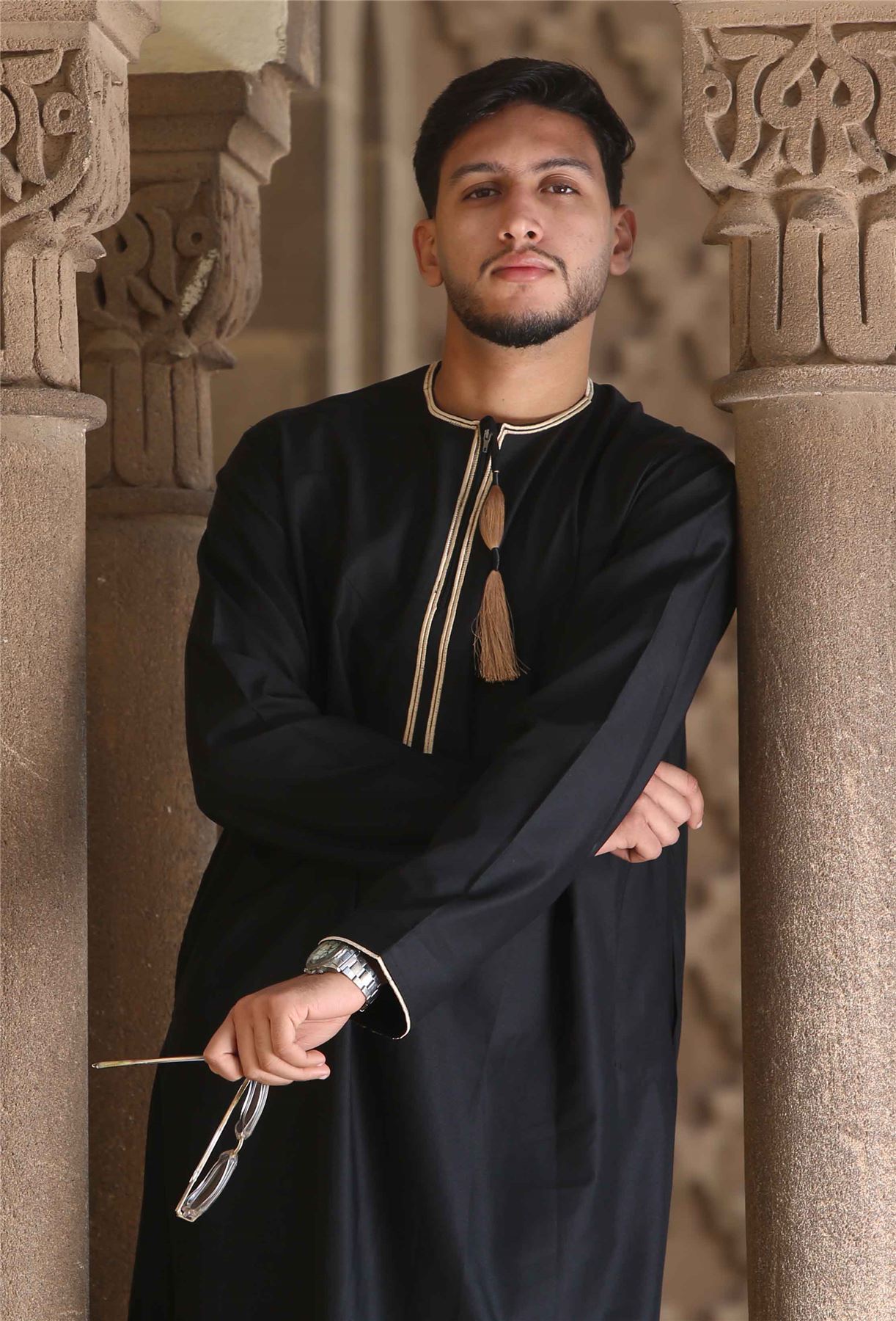 Men's Thobe Emirati Omani Jubba Islamic Clothing Muslim Kaftan Eid Robe Arab Gold Tassel Embroidery