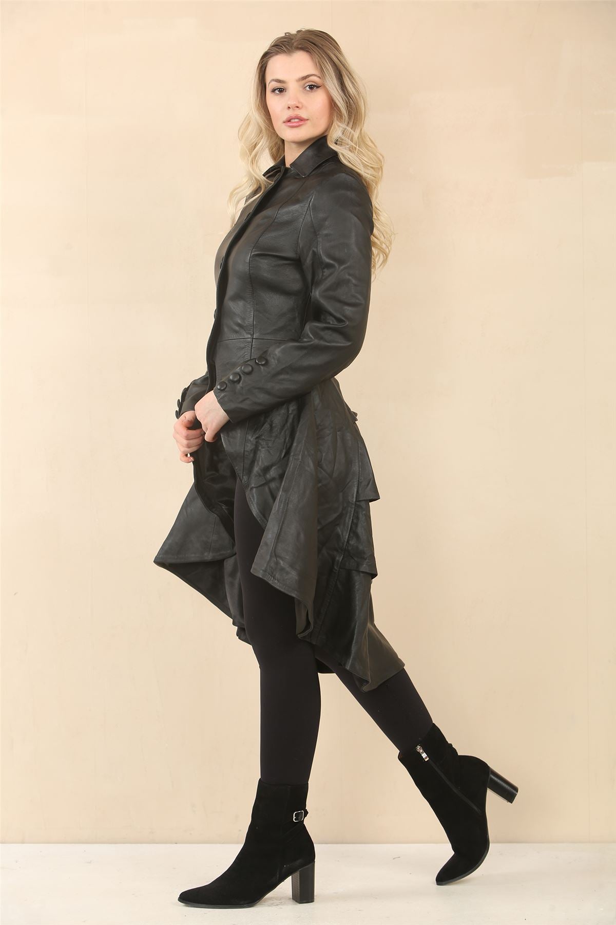 Women's Gothic Full Length Victorian Leather Coat