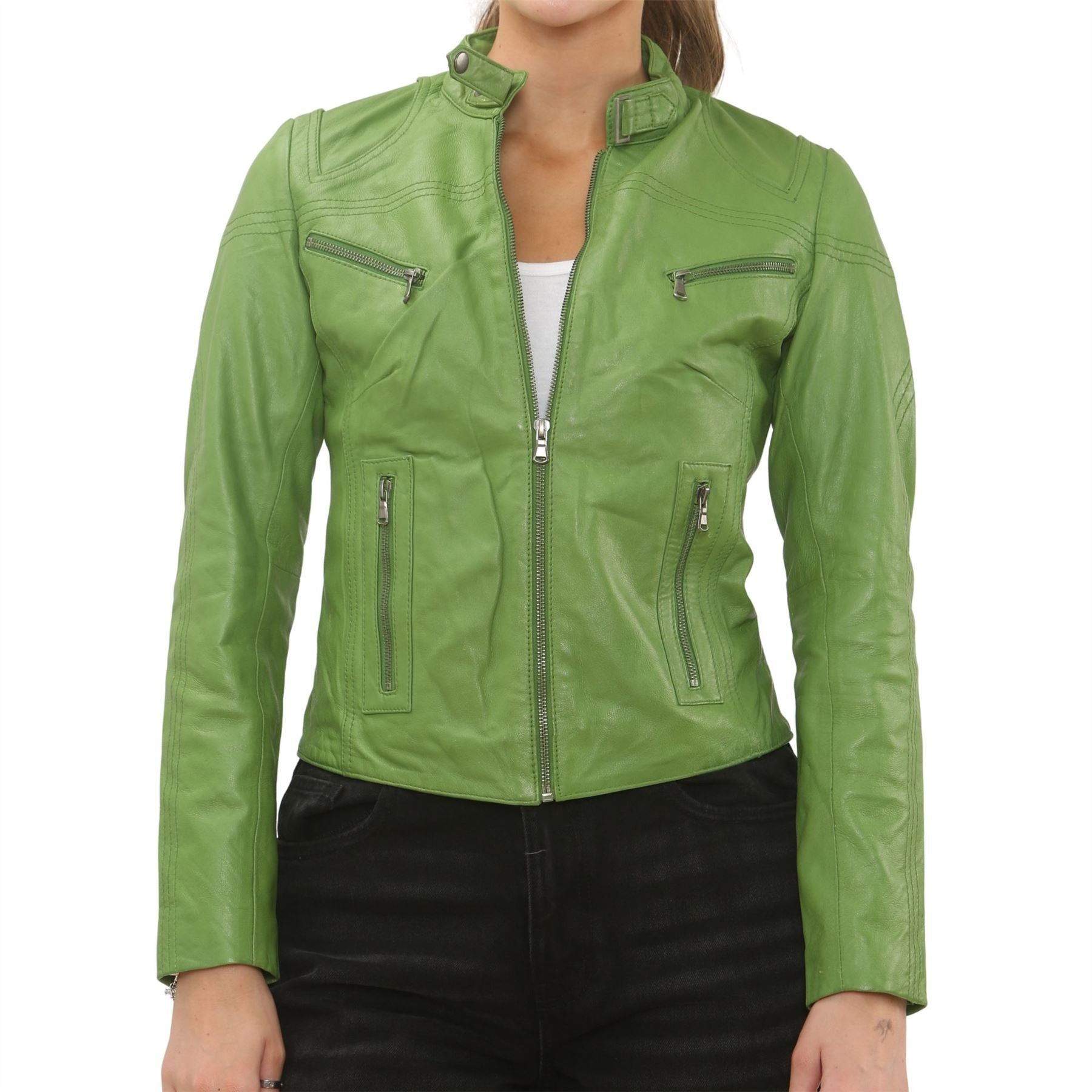 Women's Real Leather Classic Racer Style Biker Jacket
