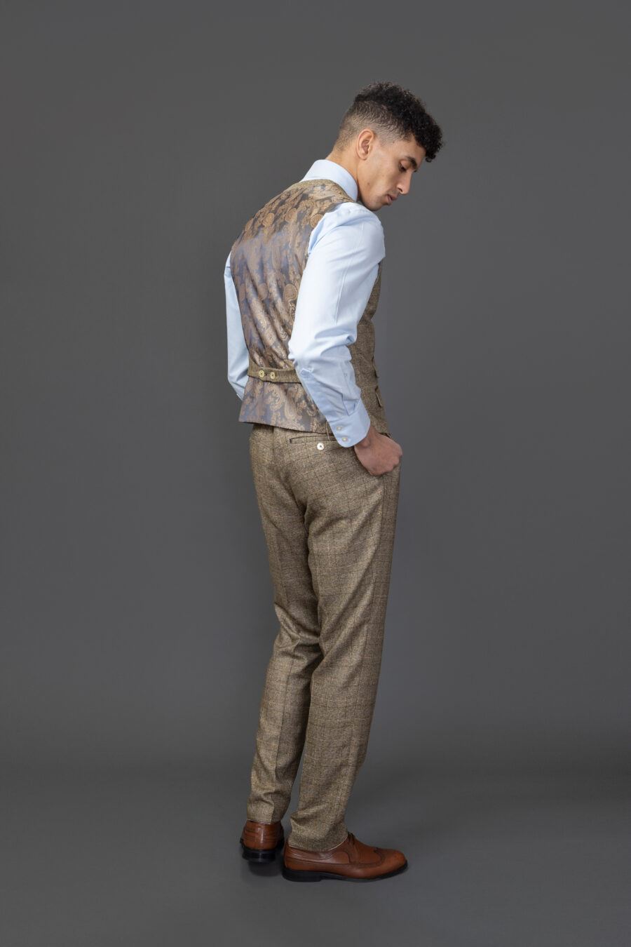 Men's Waistcoat Brown Check Slim Fit Vest