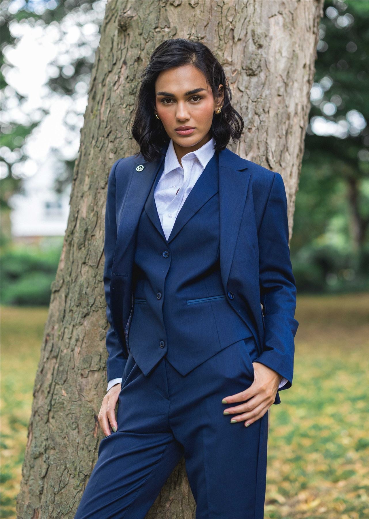 TPW-14 - Women's 3 Piece Plain Navy Blue Suit
