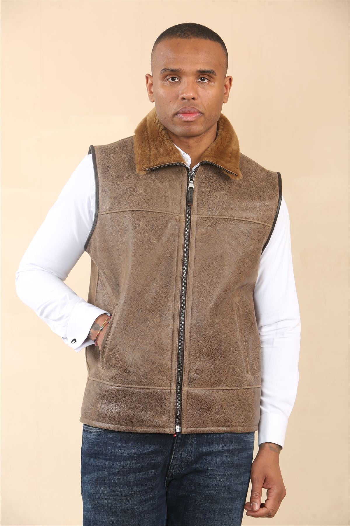 Men's Aviator Shearling Sheepskin Gilet