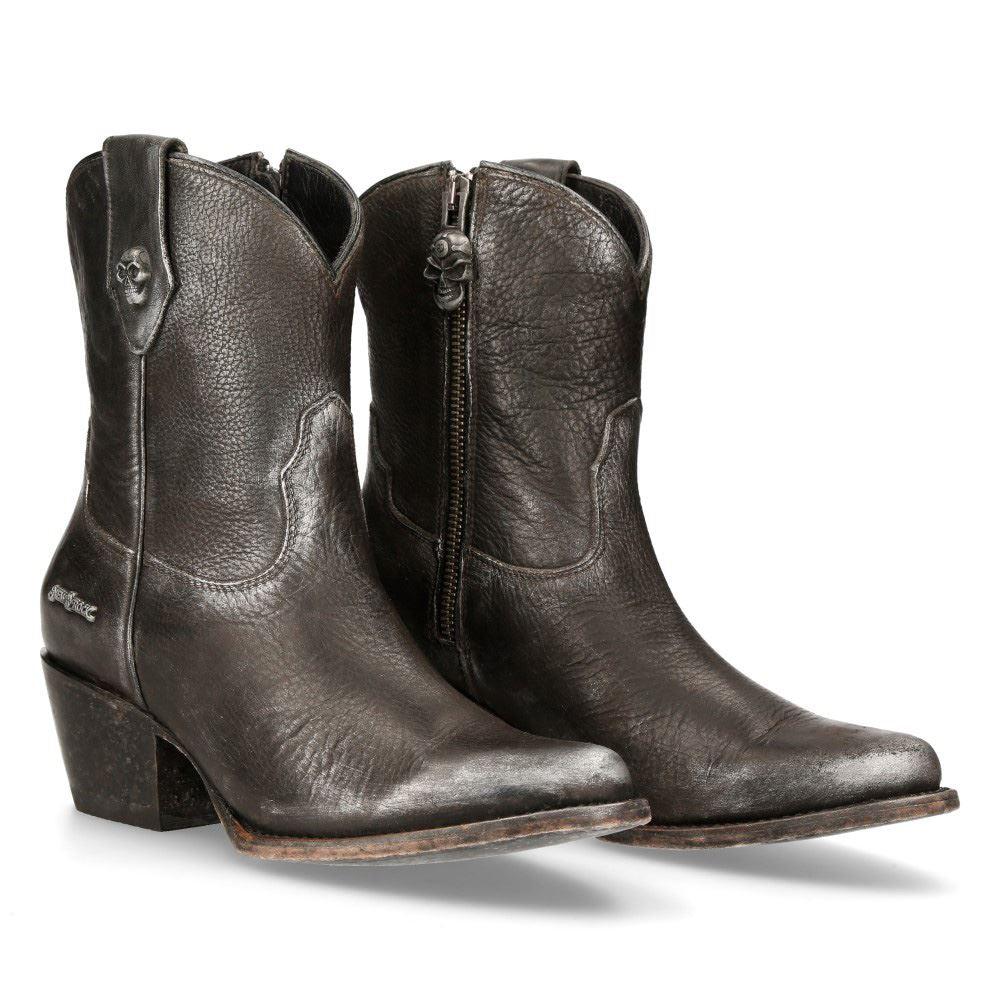 New Rock WSTM006-S1 Black Leather Cowboy Western Pointed Boots Riding Retro - Knighthood Store