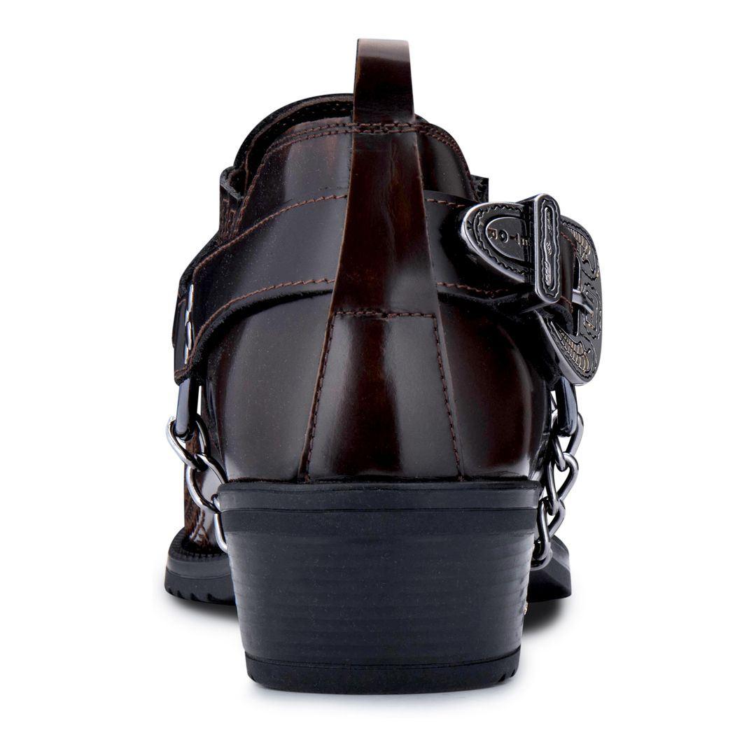 Mens Genuine Leather Western Shoes US Eagle Patent Shiny Wincklepickers Metal Chain Belt Cuban Heel Dancing Cowboy - Knighthood Store