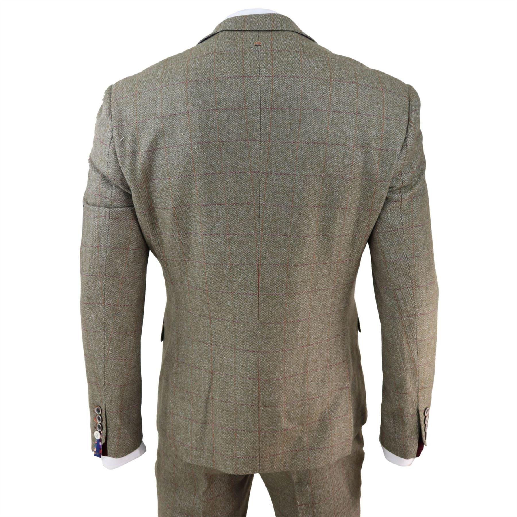 Mens Tweed Check Olive Green Wine Suit Tailored Fit Wedding - Knighthood Store