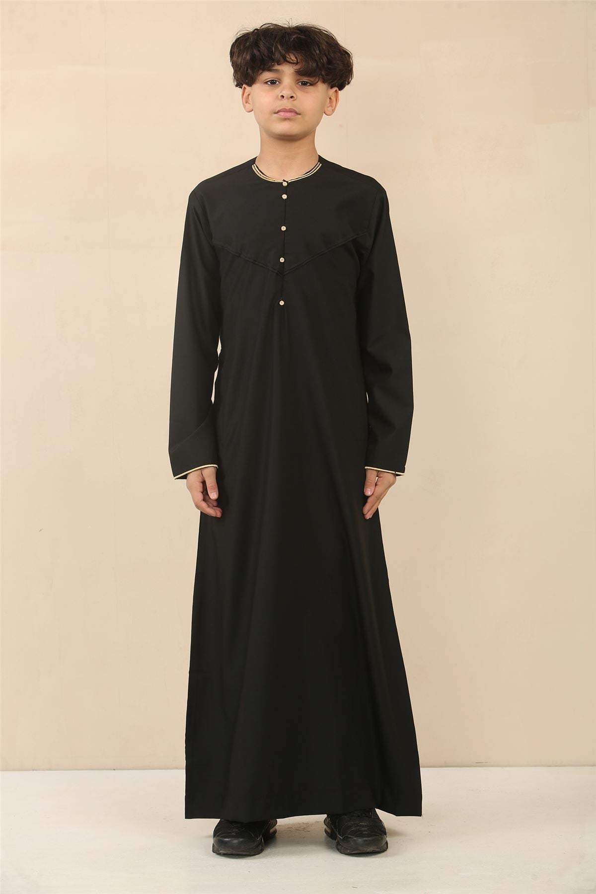 Boy's Thobe Emirati Omani Jubba Islamic Clothing Muslim Kaftan Eid Robe Arab Gold Embroidery
