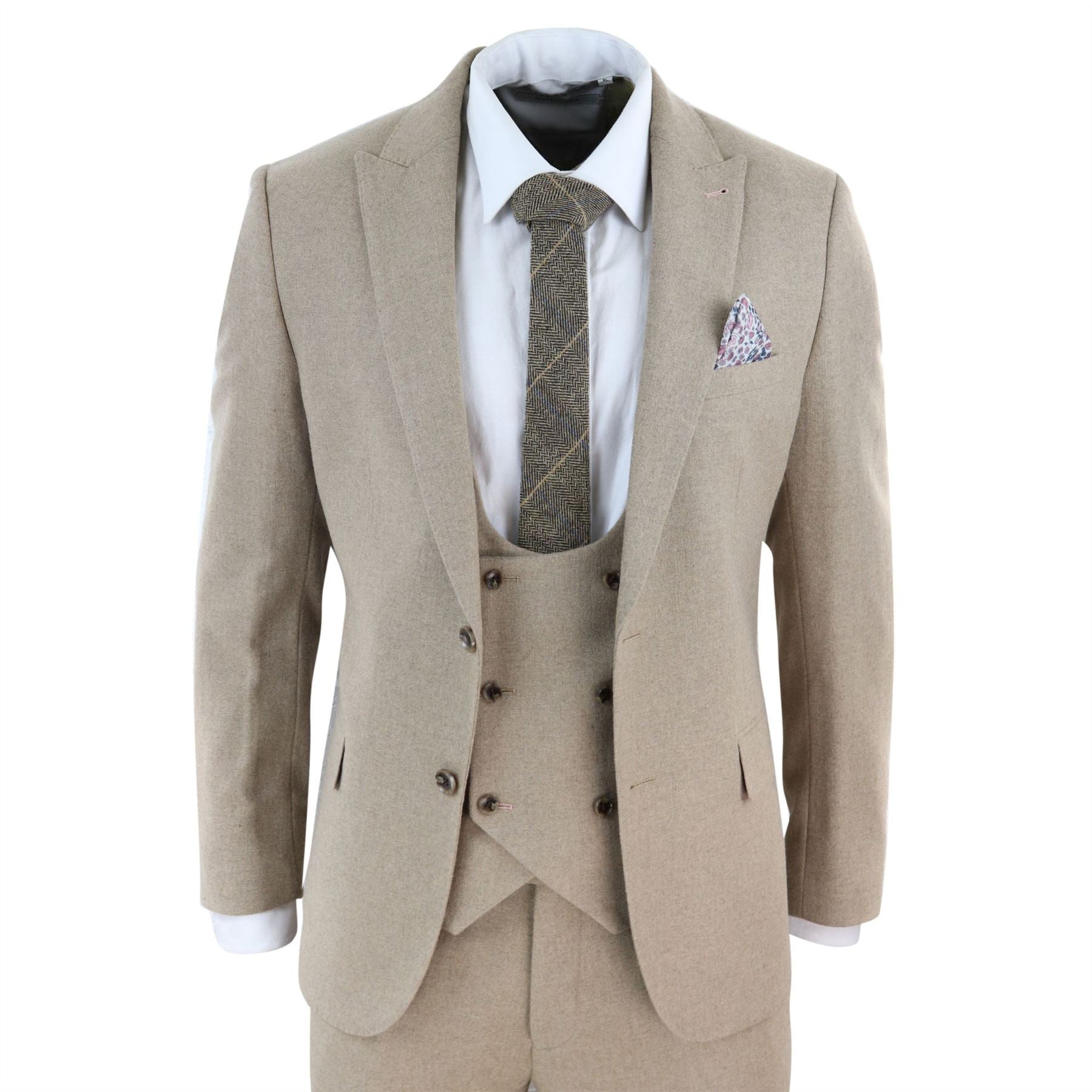 Men 3 Piece Suit Tan Brown Double Breasted