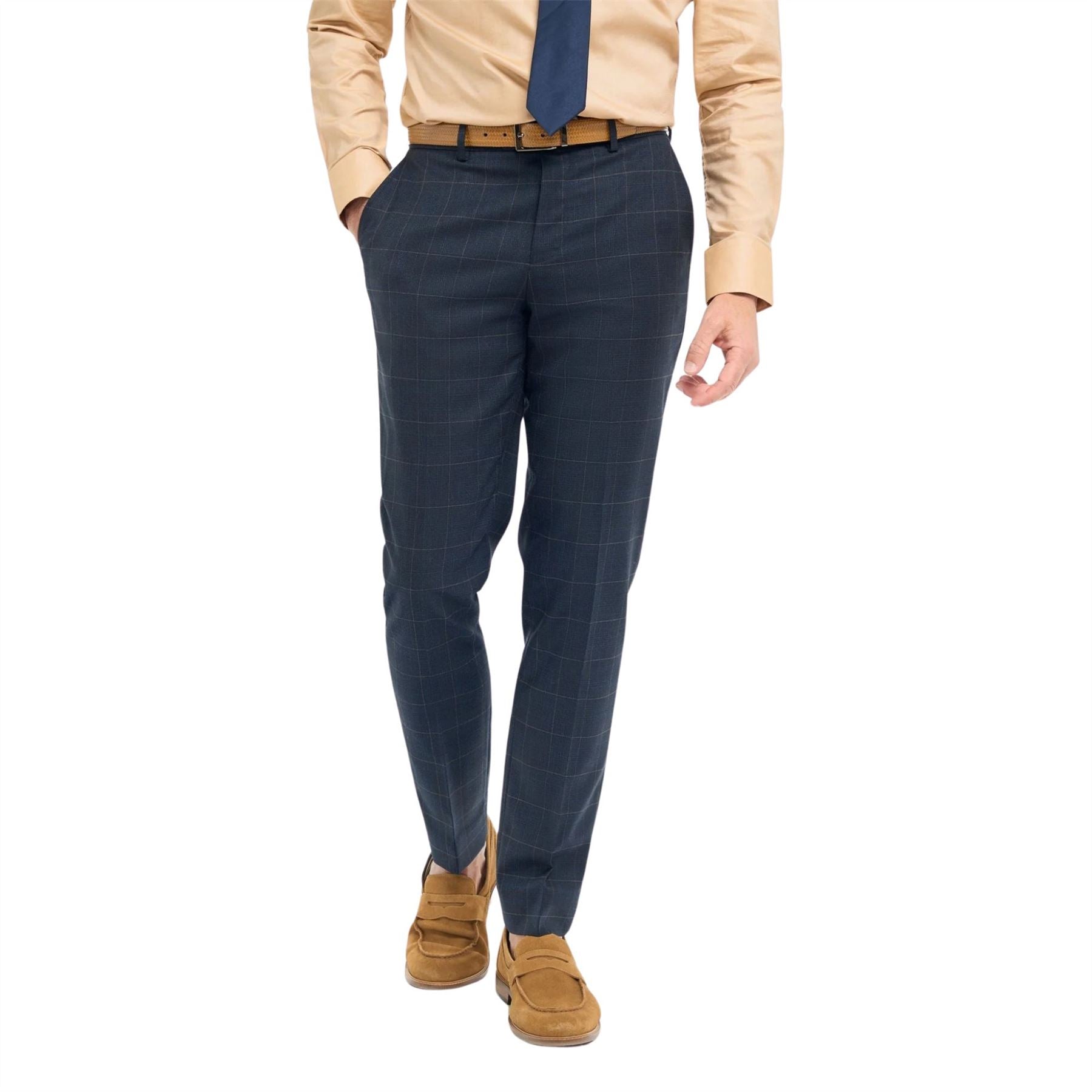 Men's Trousers Navy Check Casual Formal Pants