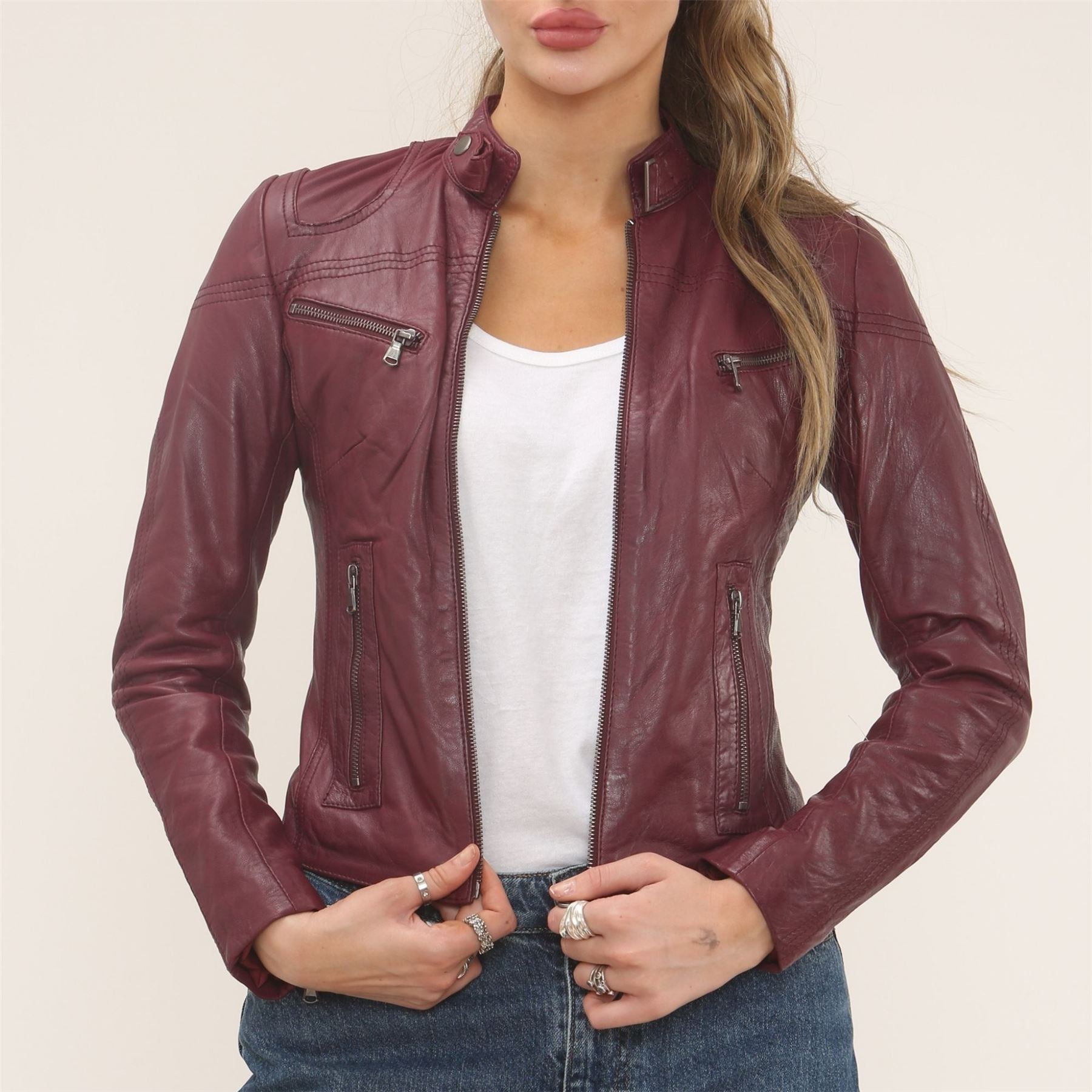Women's Real Leather Classic Racer Style Biker Jacket