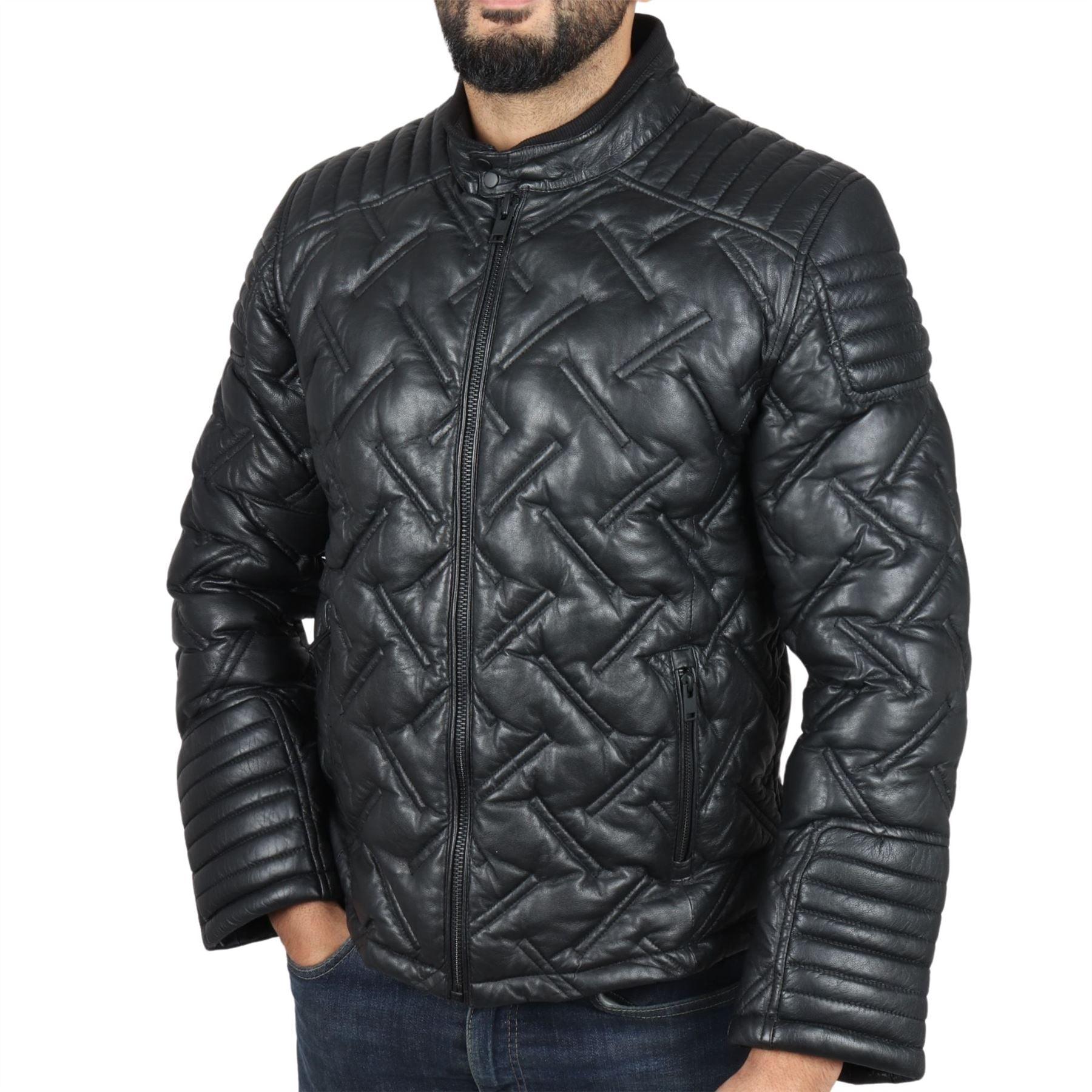 Men's Quilted Puffer Padded Biker Motorcycle Style Real Leather Jacket - Knighthood Store