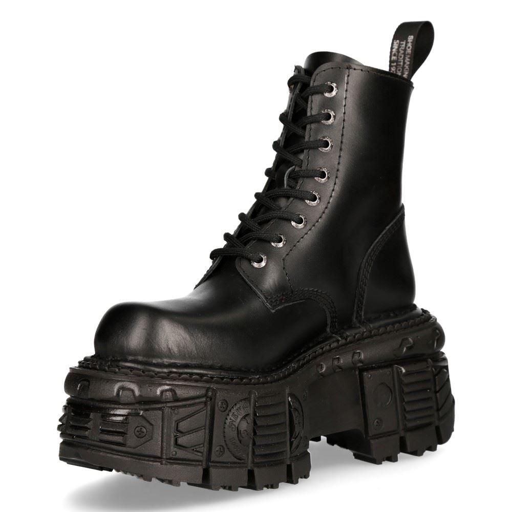 New Rock M-MILI084N-S5 Unisex Black 100% Leather Platform Military Boots - Knighthood Store