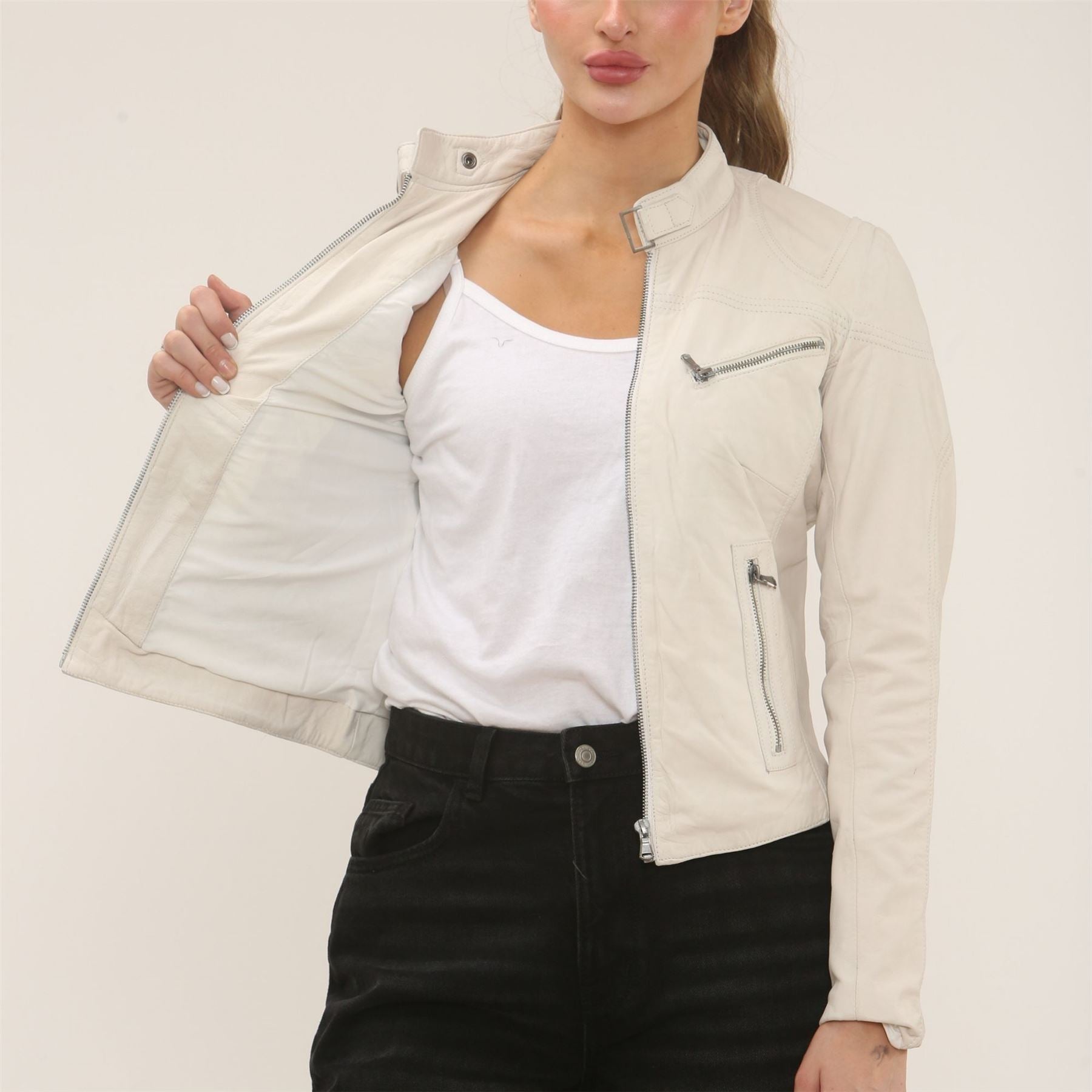 Women's Real Leather Classic Racer Style Biker Jacket