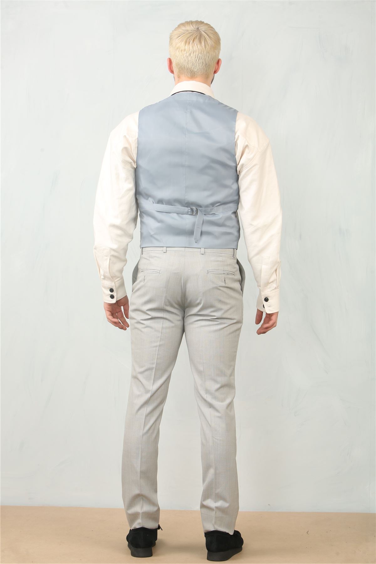 IM31 - Men's Grey 3 Piece Prince Of Wales Check Suit