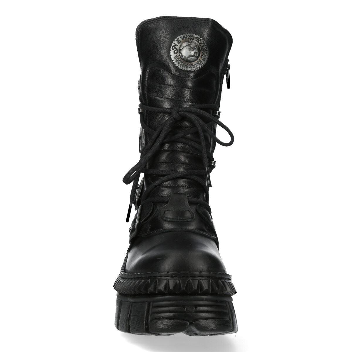 New Rock Boots Punk WALL373-S6 Unisex Metallic Black Leather Platform EMO - Knighthood Store