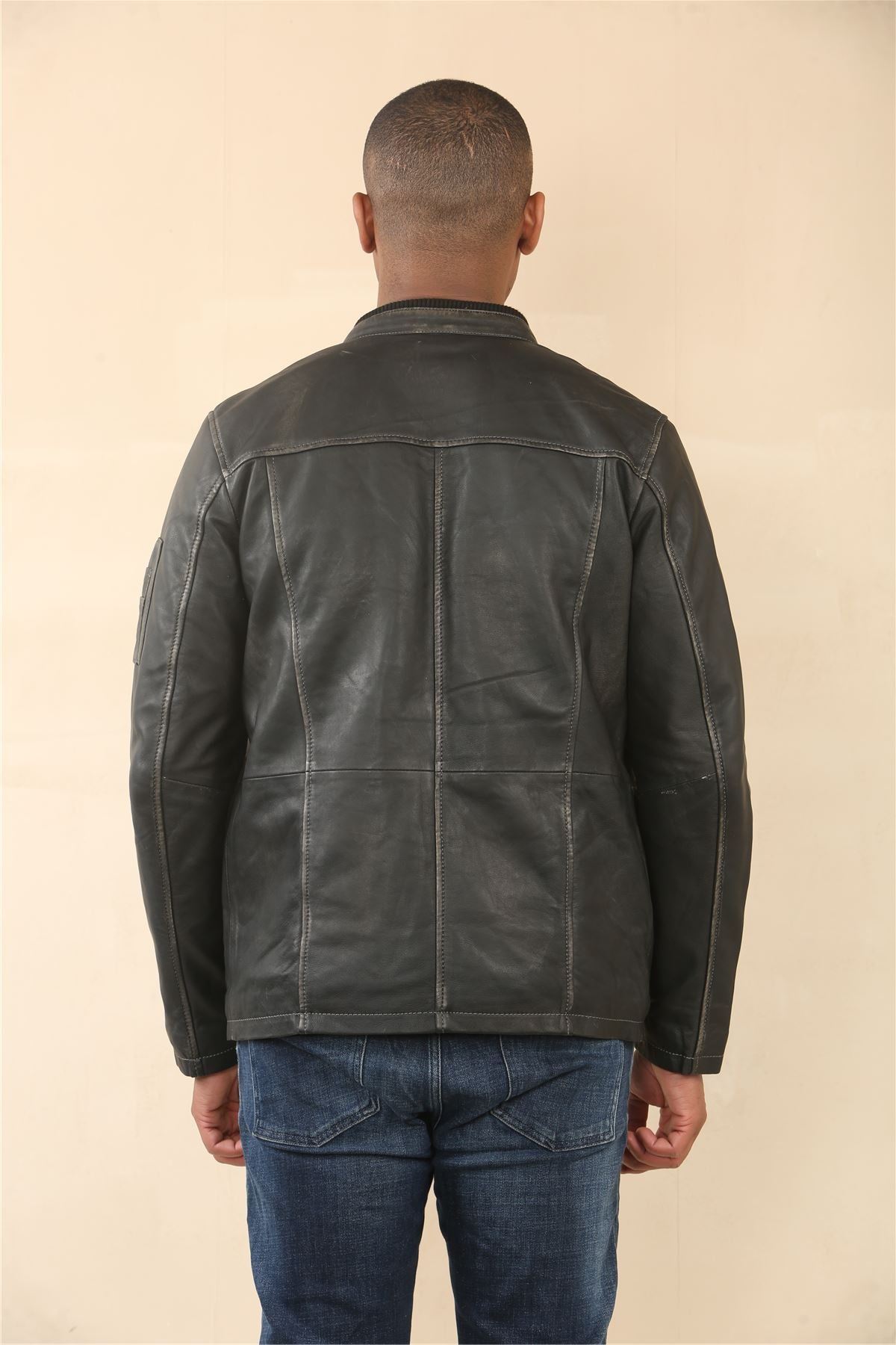 Men's Vintage Black Leather Safari Parka Jacket