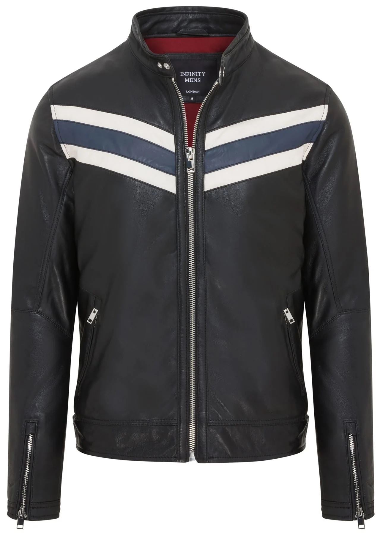 Men's Black Racer Striped Biker Leather Jacket