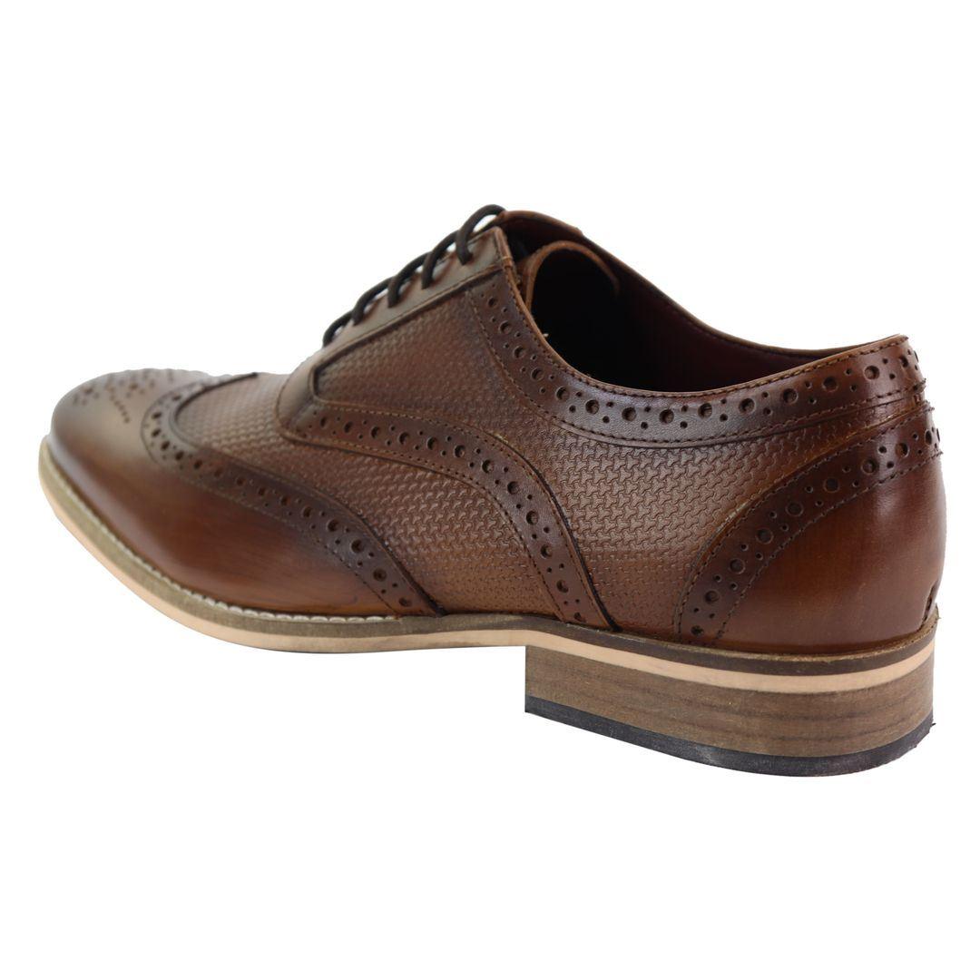Mens Leather Brogue Shoes Oxford Laced 1920s Gatsby Brown Black Peaky Blinders - Knighthood Store