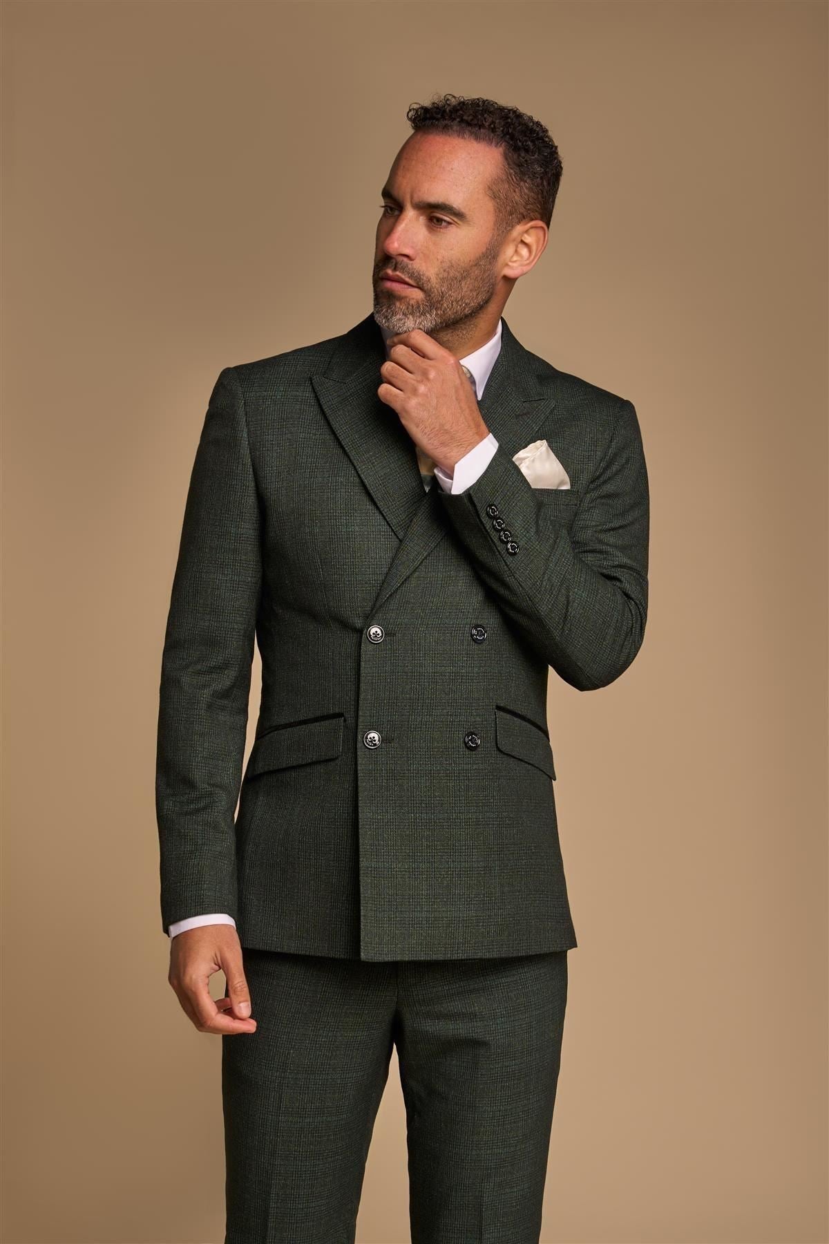 Men's Suit 2 Piece Olive Green Double Breasted Tailored Fit – Knighthood  Store