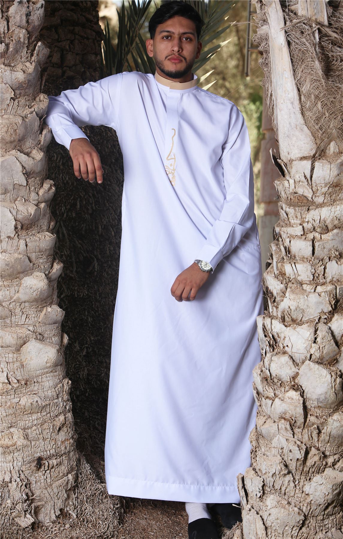 Men's Thobe Jubba Nehru Round Collar Islamic Clothing Muslim Kaftan Embroidery Eid Robe Saudi