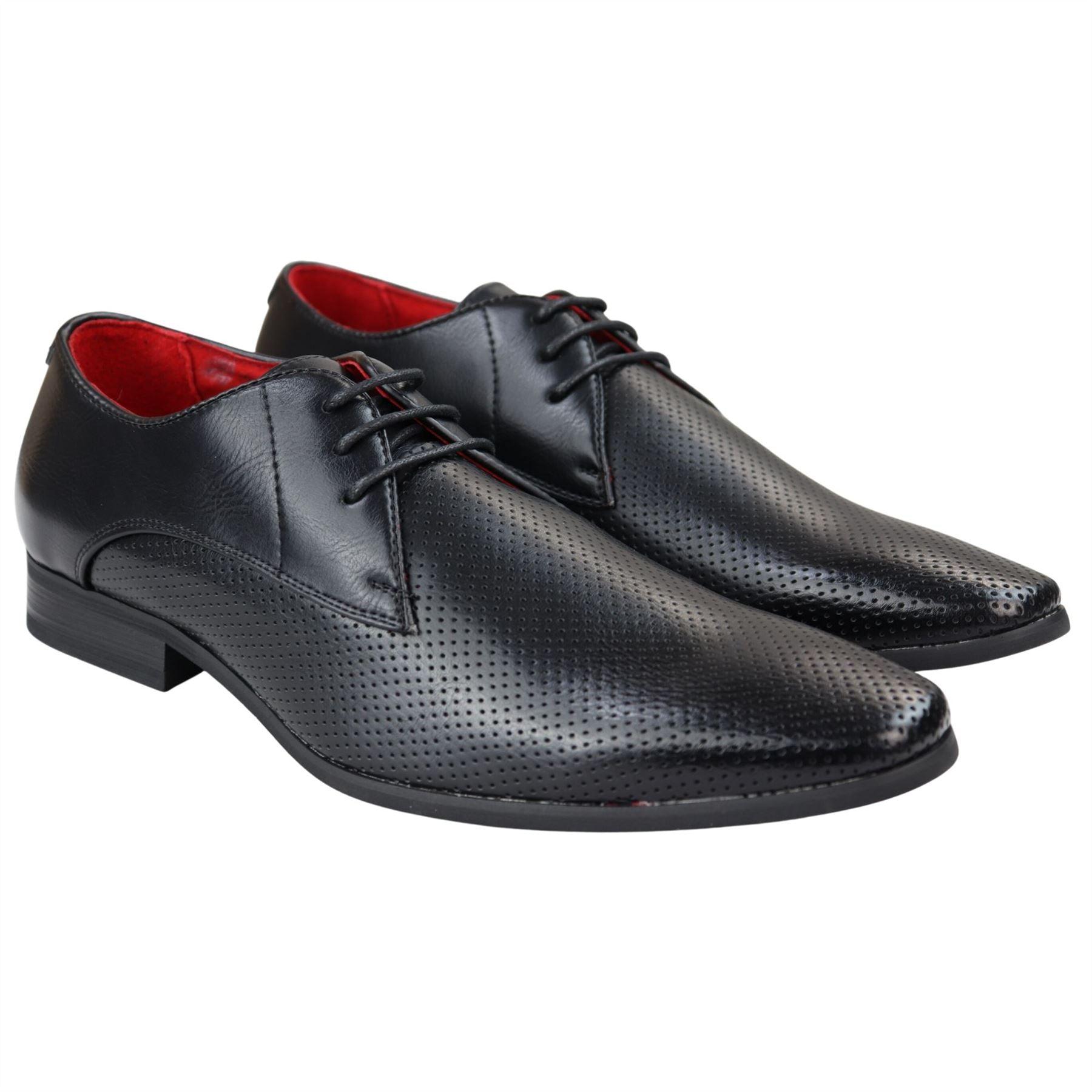 Mens Shoes Smart Formal Perforated Pointed Laced Black Red White Patent Leather PU - Knighthood Store