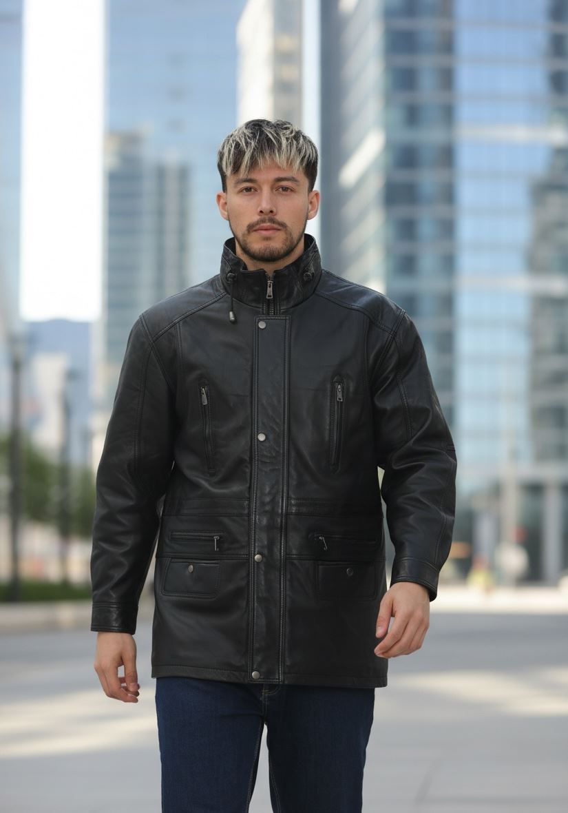 Men's Lambskin Leather Mid Length Jacket