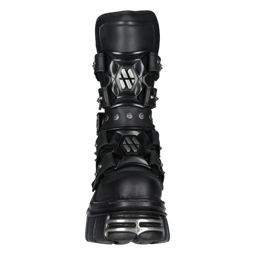 New Rock Boots M-MET422-S1 Unisex Metallic Black Leather Platform Gothic Boots - Knighthood Store