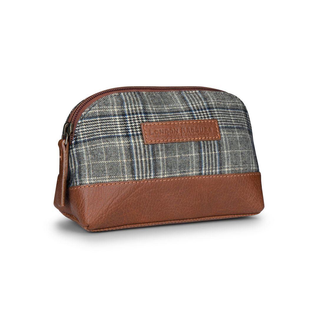 Mens Retro Leather Tweed Accessories Bag Toiletries Zipped Gift Classic British - Knighthood Store