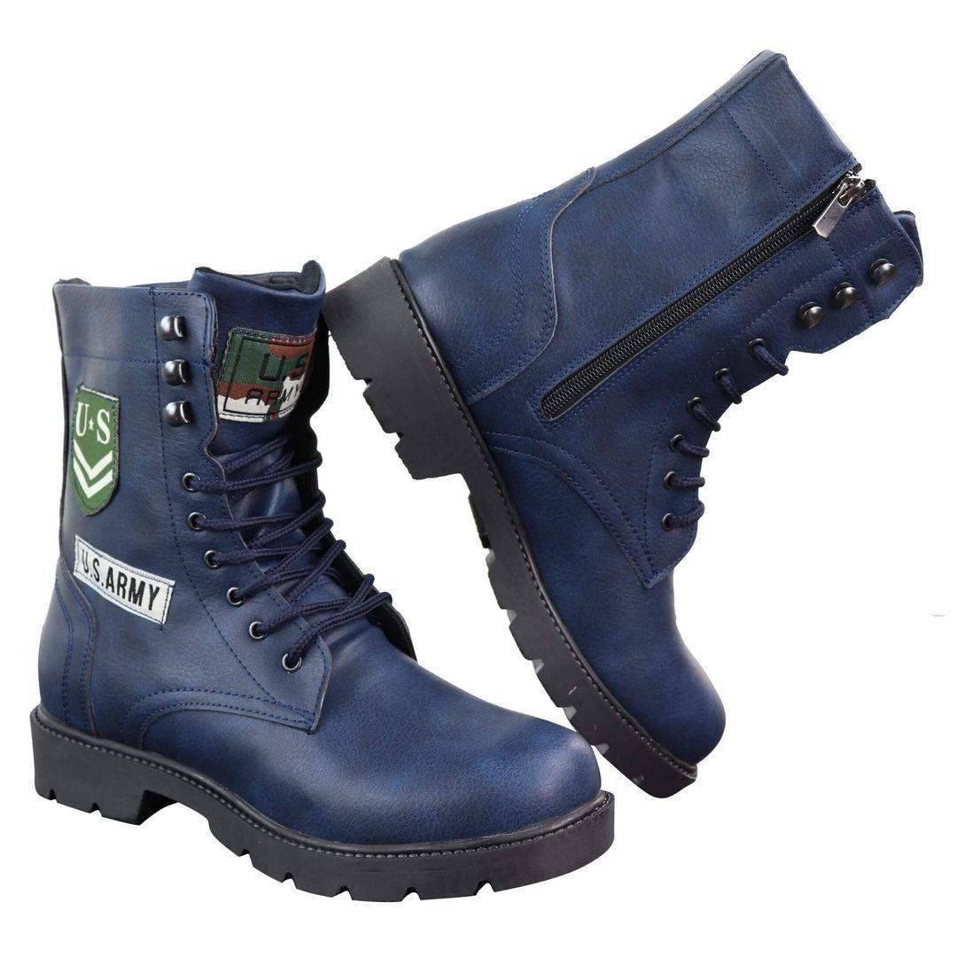 Mens US Military Army Laced Zip Ankle Boots Casual Combat Hiking PU Leather - Knighthood Store