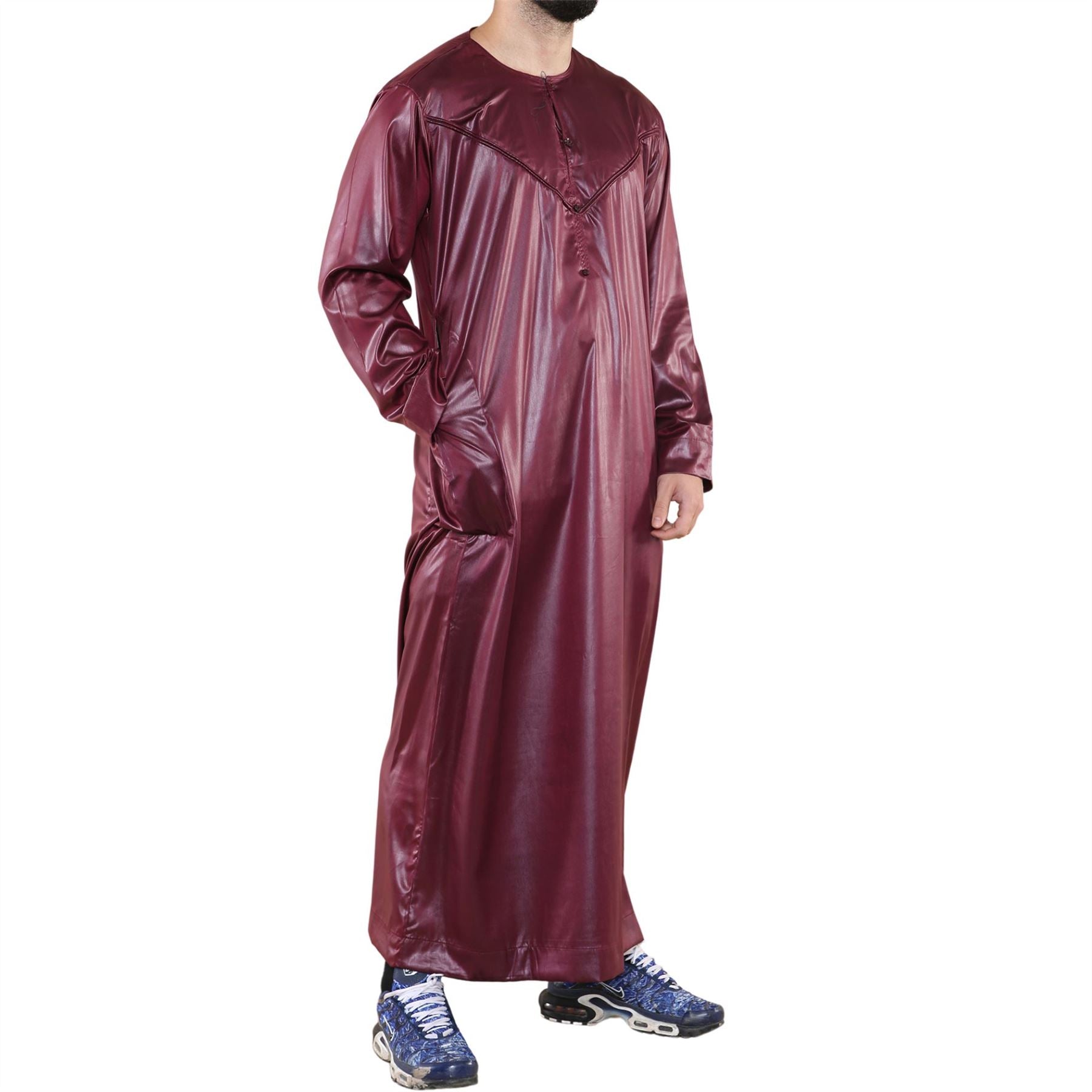 Mens Thobe Jubba Islamic Clothing Muslim Kaftan Emirati Omani Robe Satin Shiny