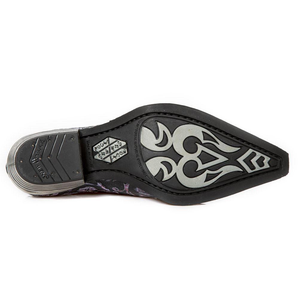 New Rock 7960-s8 Shoe Embossed Vintage Black Leather Buckle Steel Heel Shoes - Knighthood Store