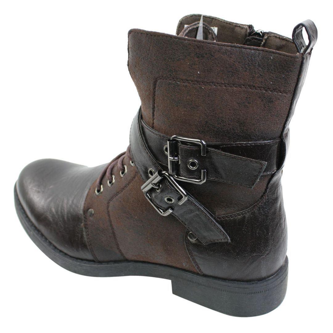 Mens Punk Rock Goth Elmo Ankle Boots Brown Black Leather Buckle - Knighthood Store