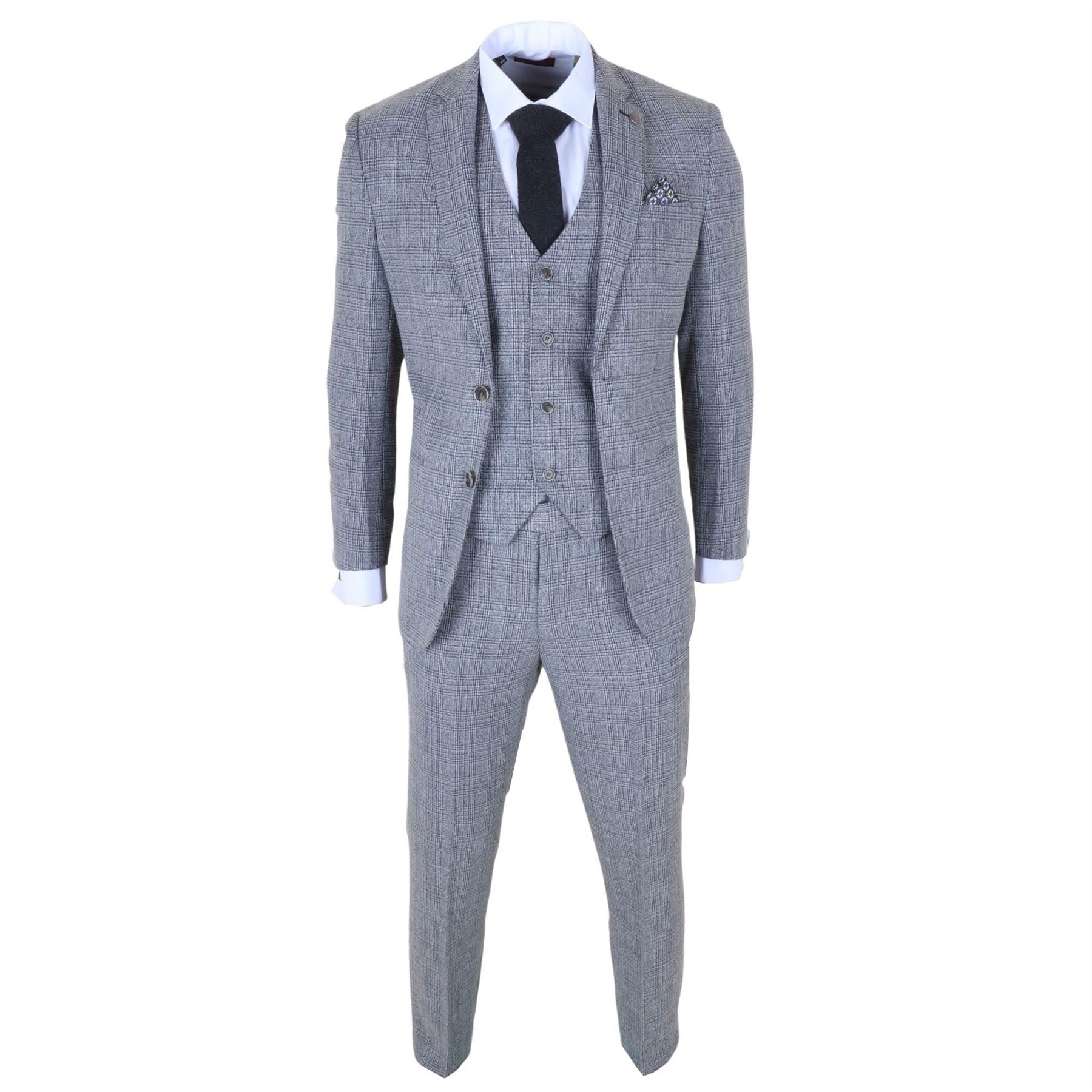 Parker - Men's Grey Classic Check Slim Fit 3 Piece Suit
