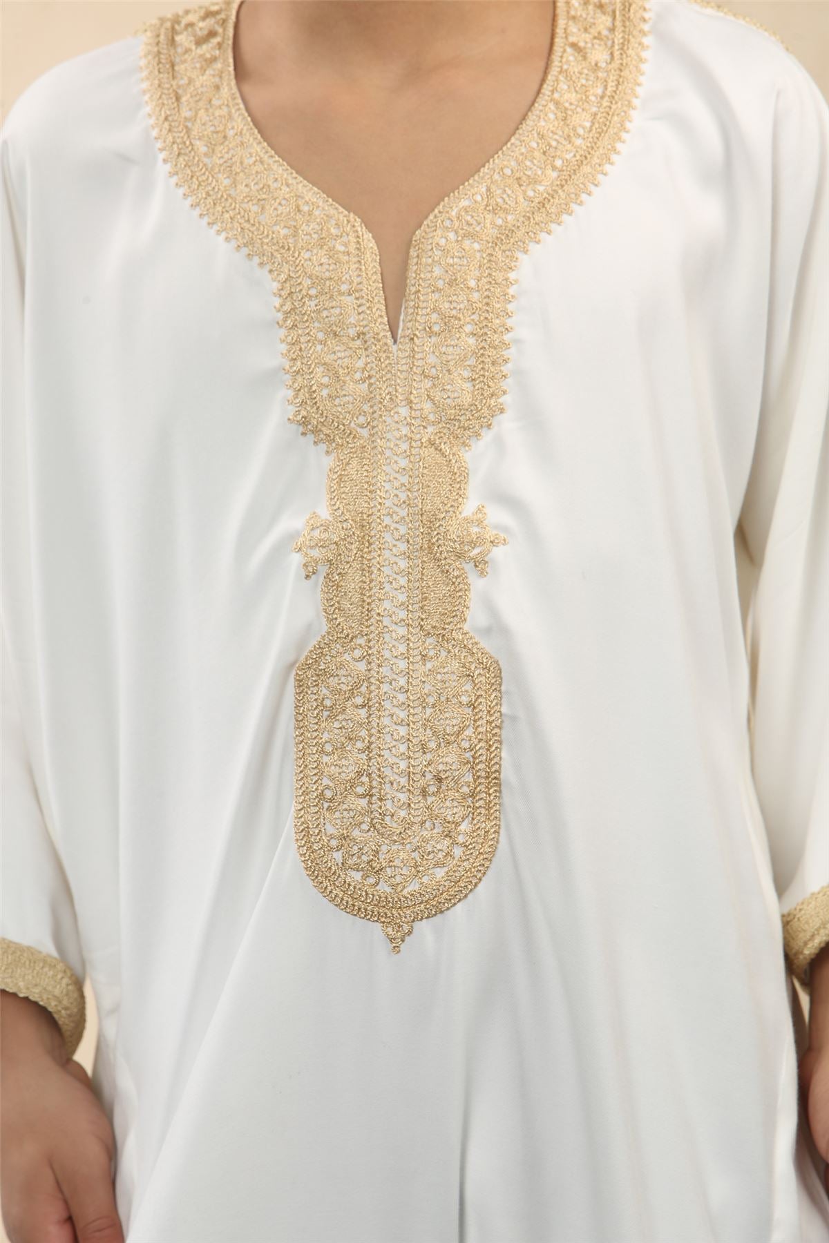 Boys Moroccan Thobe Short Sleeve Gandoura Embroidery Kaftan Jubba