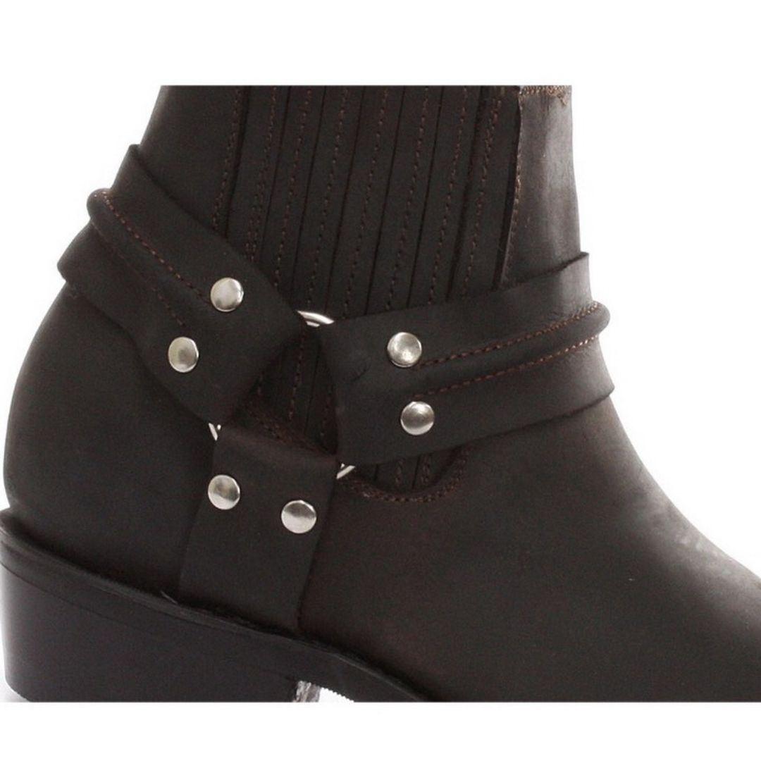Unisex Real Leather Biker Ankle Boots Rock Punk Grinders Buckle Cowboy Riding - Knighthood Store