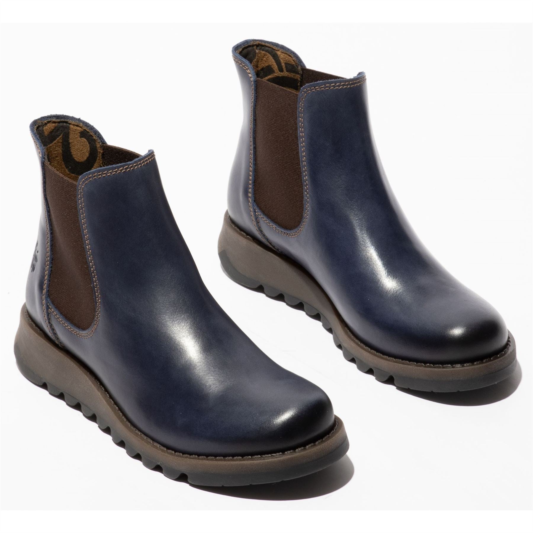 SALV195 - Women's Wedge Heel Leather Chelsea Ankle Boots