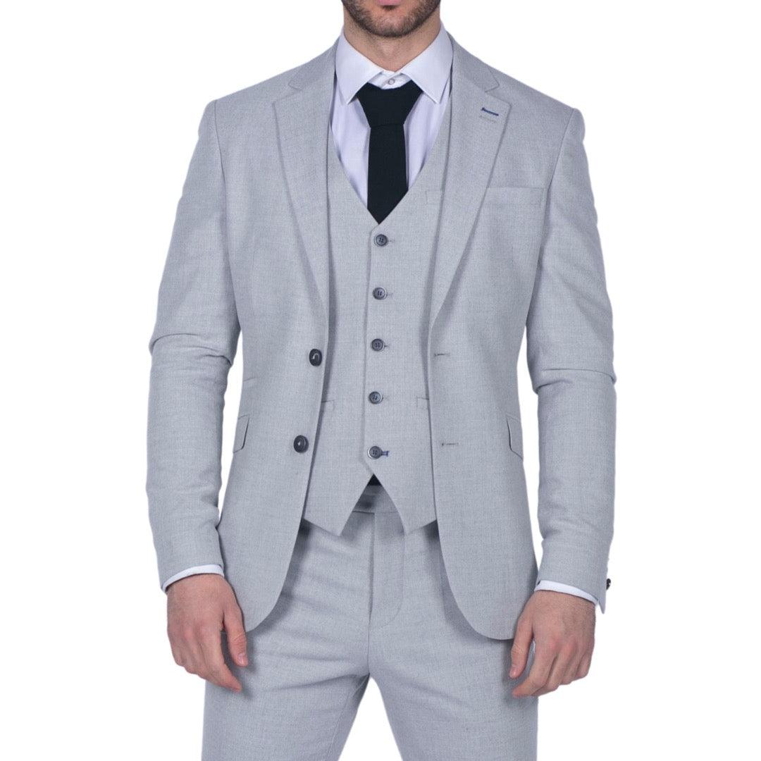 Mens Tweed Light Grey 3 Piece Suit Tailored Fit Classic Vintage 1920s Wedding - Knighthood Store