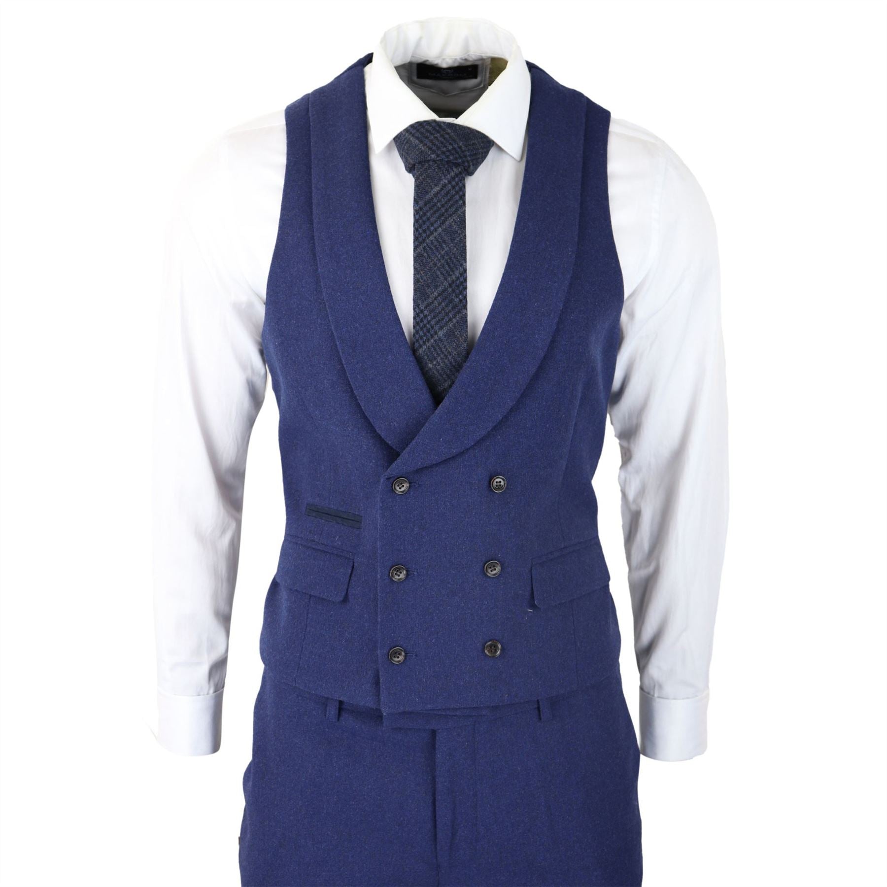 Mens Wool 3 Piece Blue Suit Double Breasted Waistcoat Wedding Party Vintage 1920s