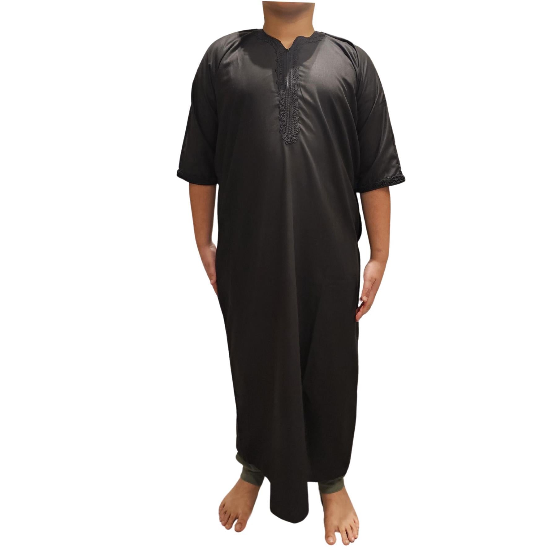 Boy's Morrocan Thobe Jubba Islamic Clothing Kaftan Dubai Arabic Robe Half Short Sleeve