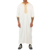 Men's Moroccan Thobe Short Sleeve Gandoura Embroidery Kaftan Jubba