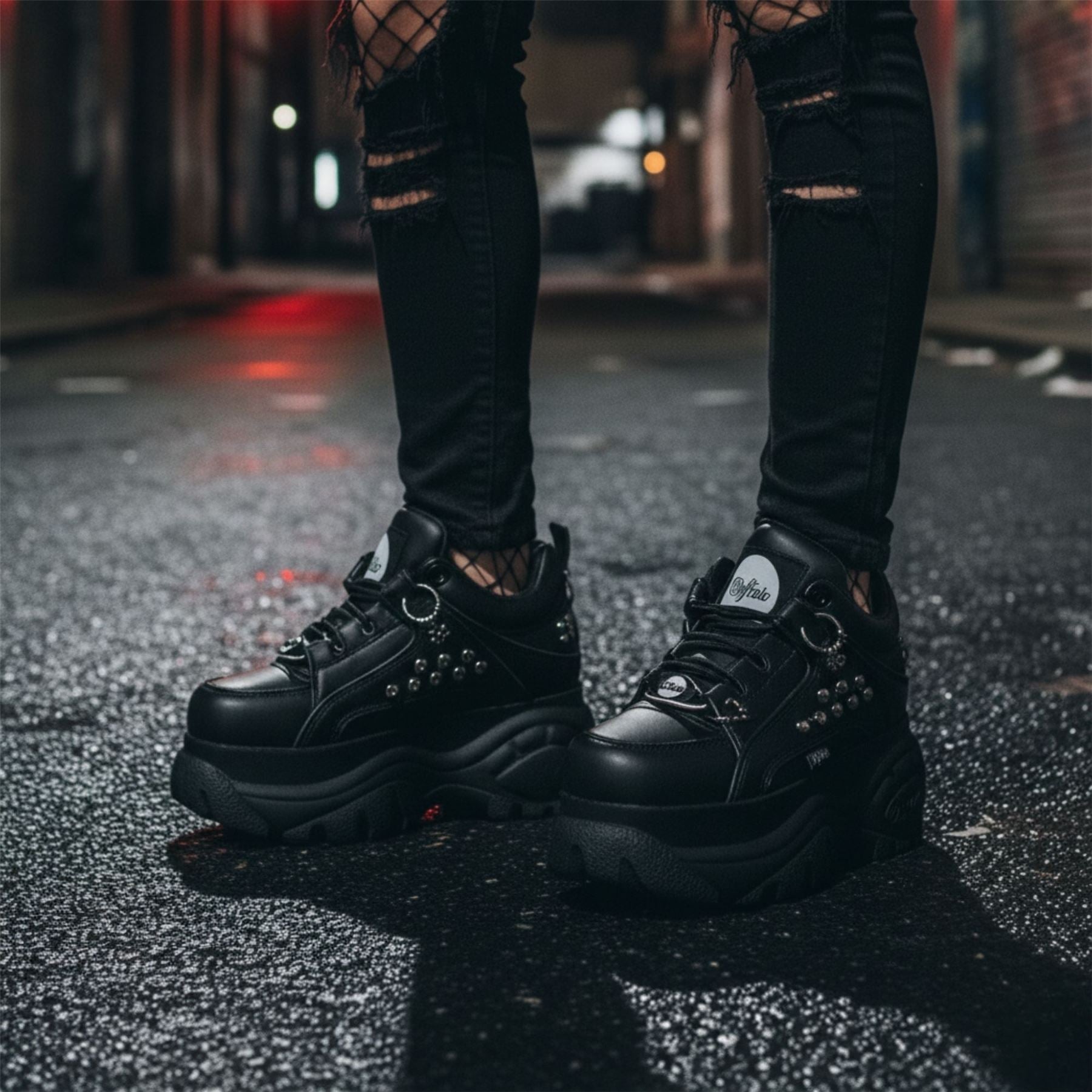 1339-14 PUNK - Women's Black Platform Studded Sneakers