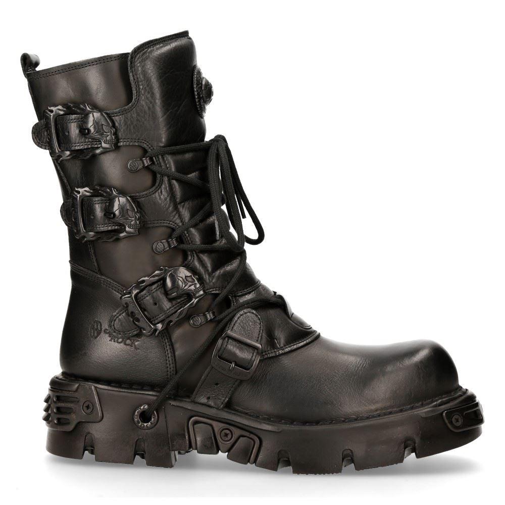 New Rock 391 S18 Black Leather Mid Calf Boots